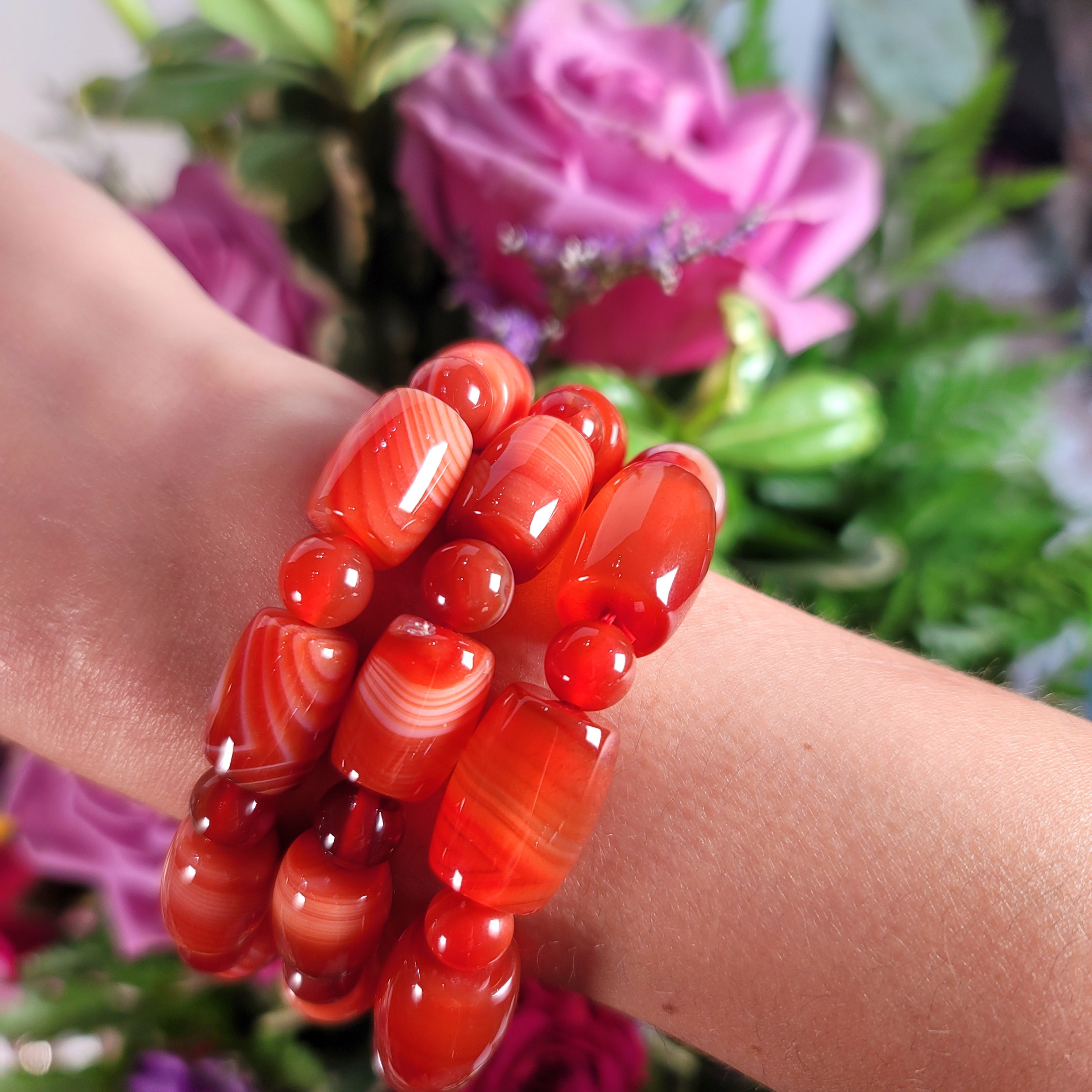 Sardonyx Cylinnder Bracelet for Courage and Happiness