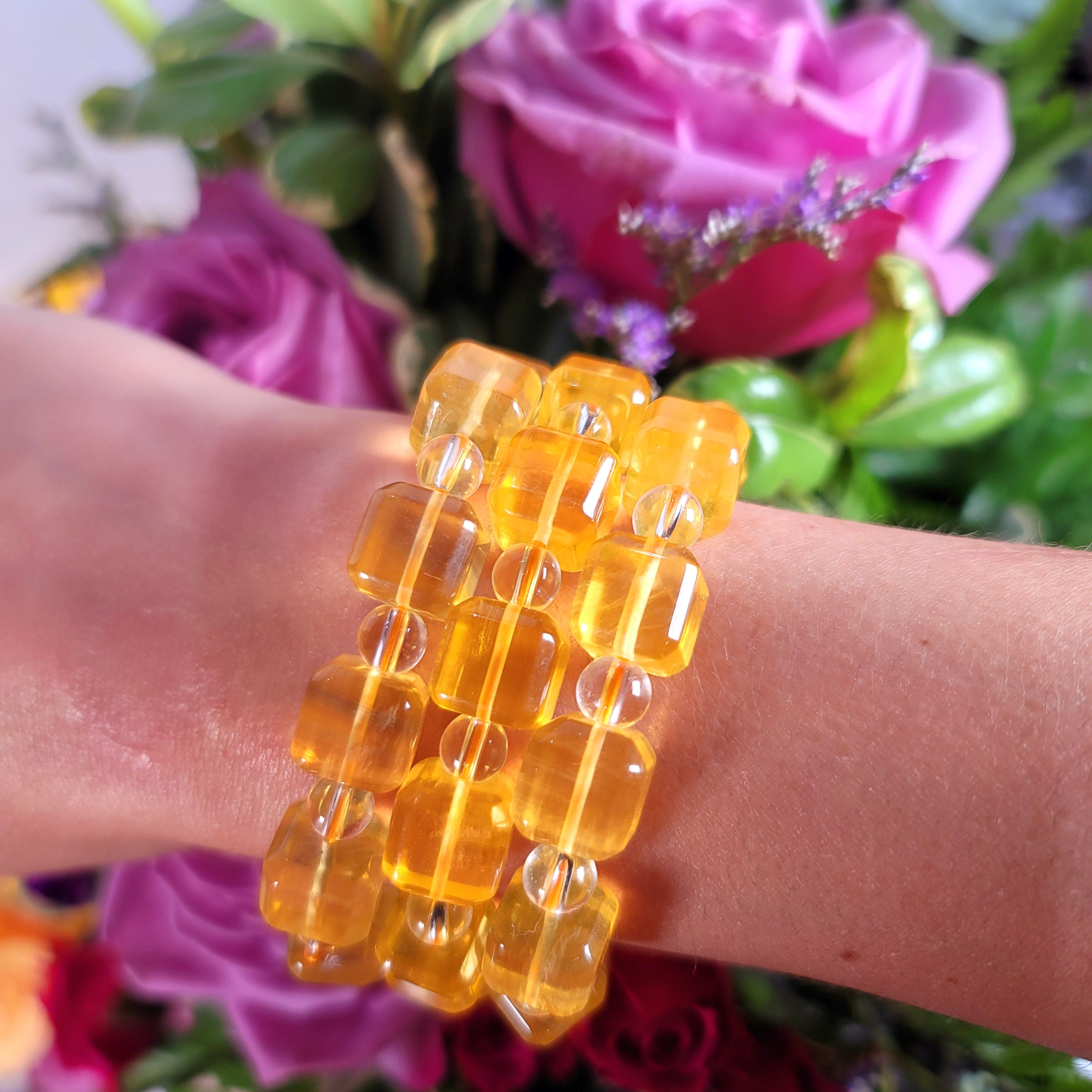 Yellow Fluorite Cube Bracelet (AAA Grade) for Abundance, Creativity & Psychic Clarity