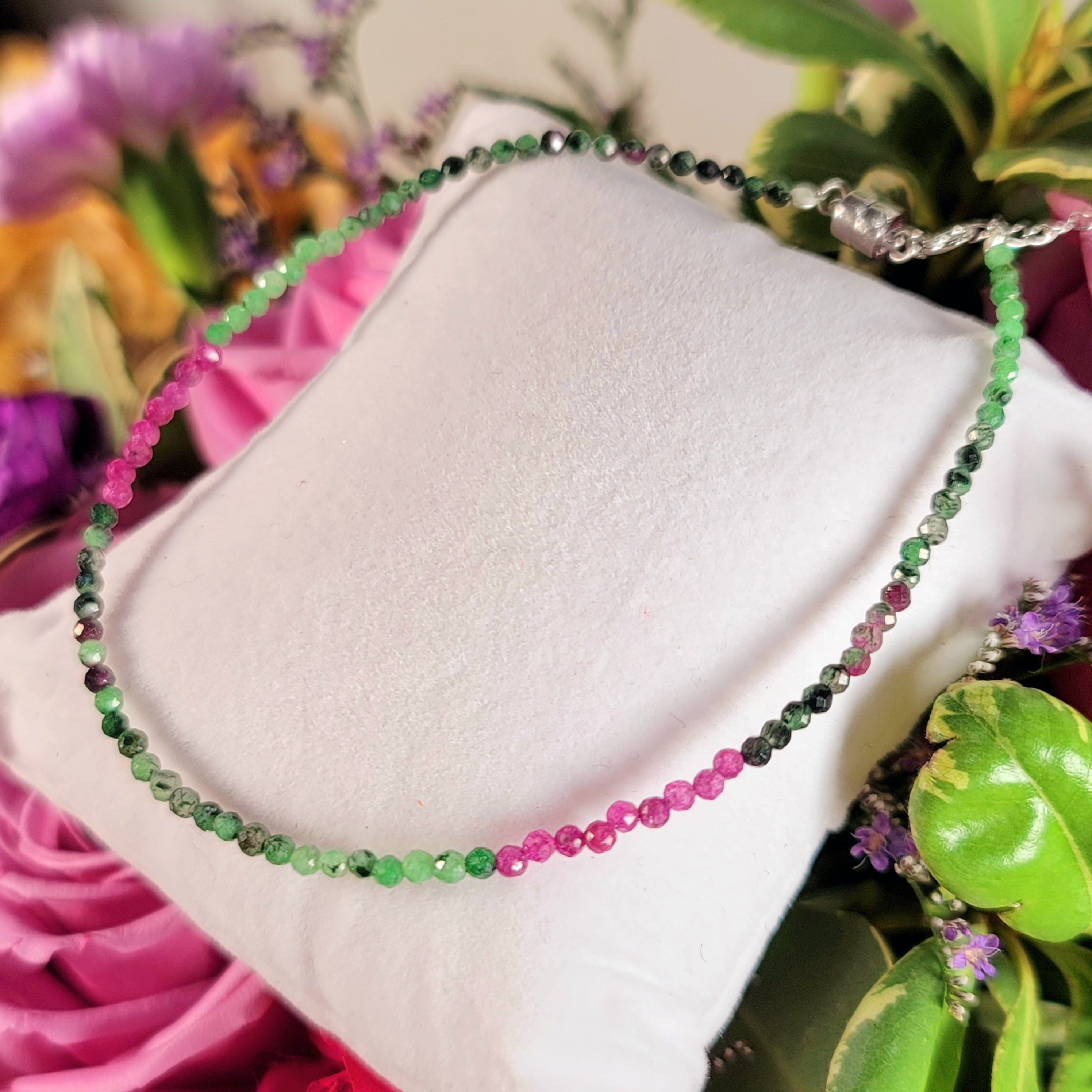 Ruby Zoisite Micro Faceted Anklet .925 Silver for Attracting Abundance, Awakening, Growth & Fertility