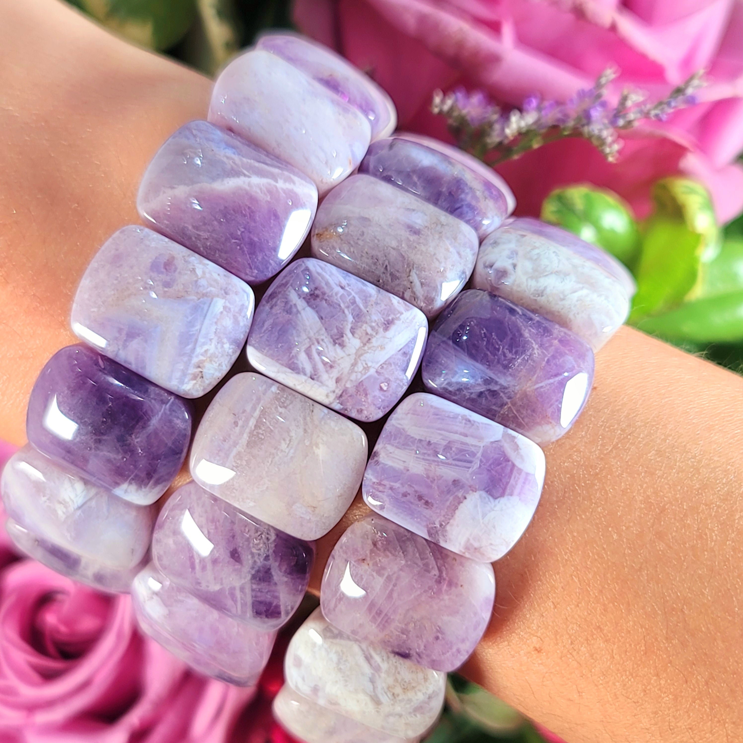 Chevron Amethyst Stretchy Bangle Bracelet for Clarity, Intuition and Protection