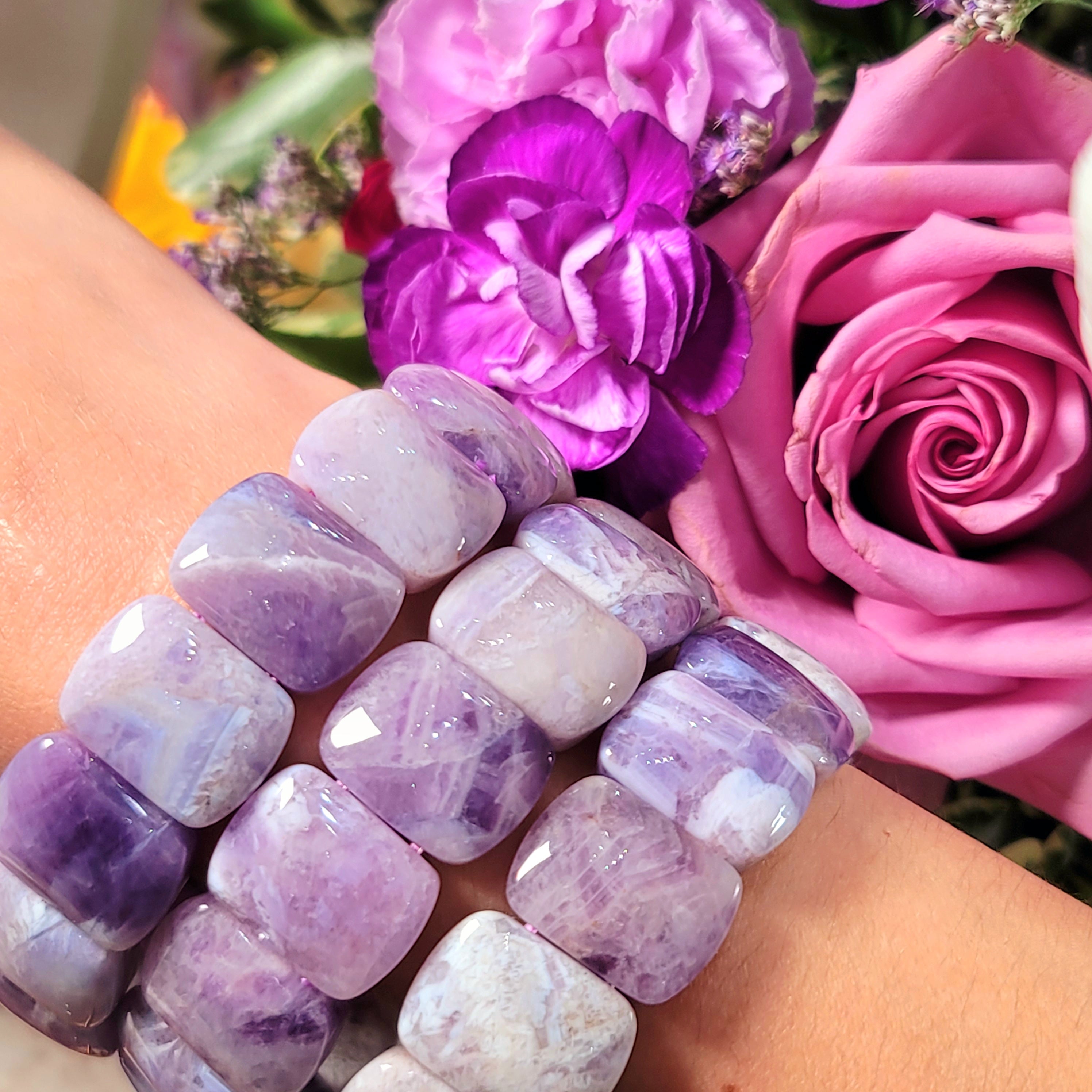 Chevron Amethyst Stretchy Bangle Bracelet for Clarity, Intuition and Protection
