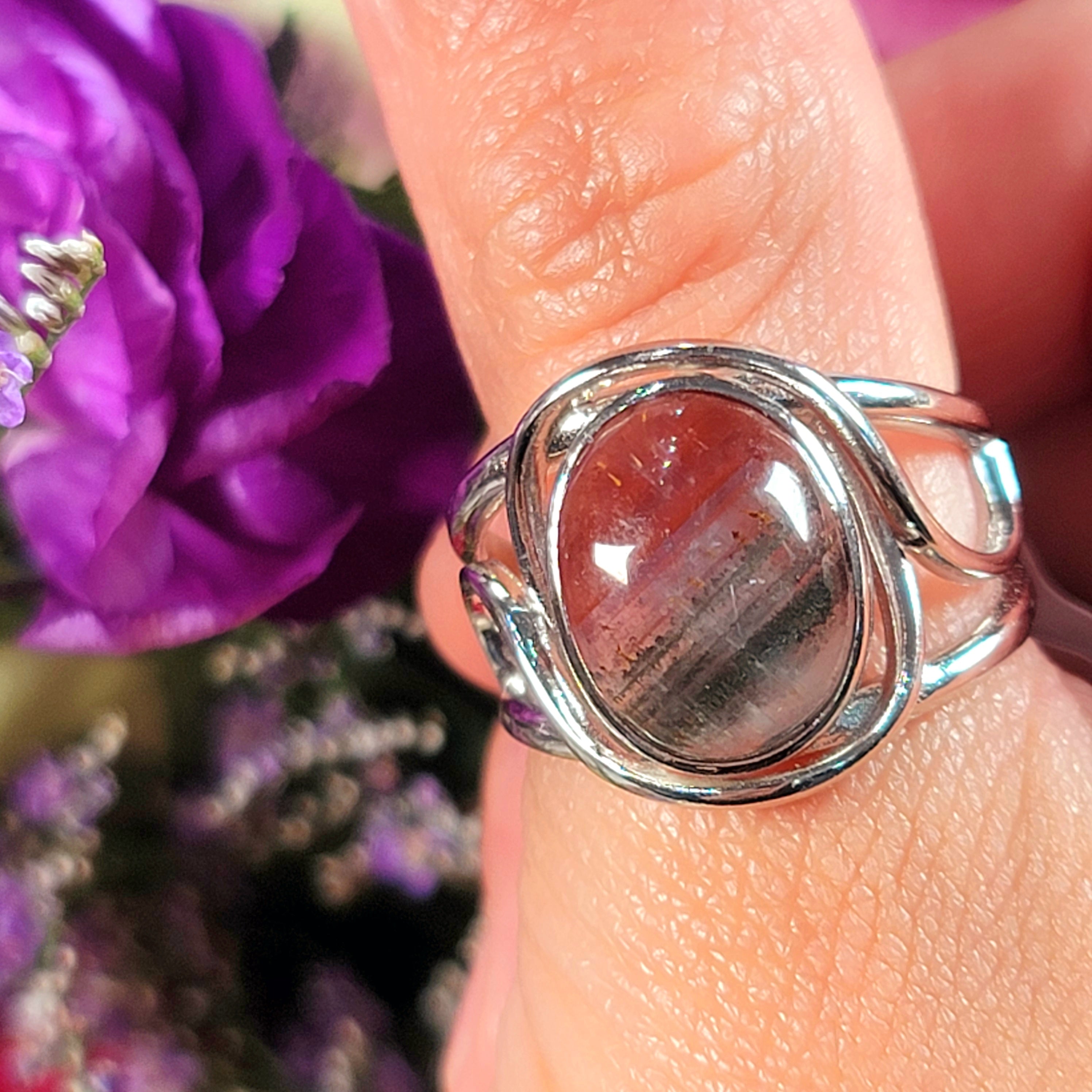 Deep Divine Auralite 23 Finger Cuff Adjustable Ring .925 Silver for Intuition and Protection