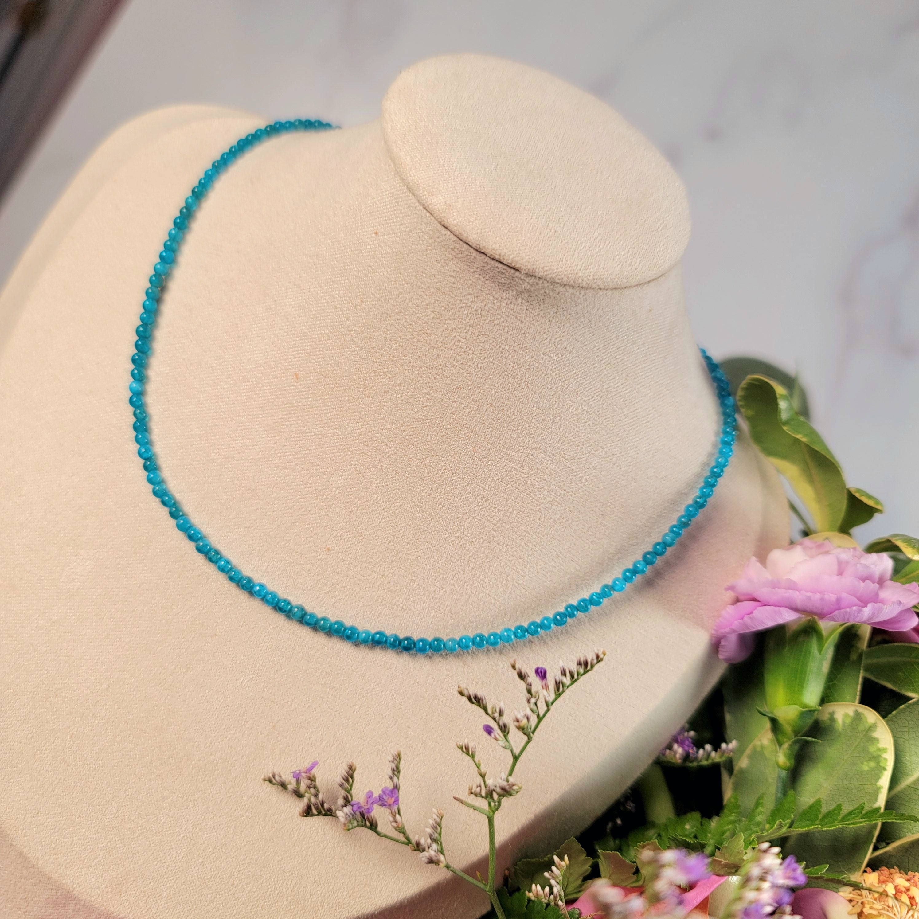 Blue Apatite Micro Round Choker/Layering Necklace for Promoting Clarity, Guidance & Unconditional Love