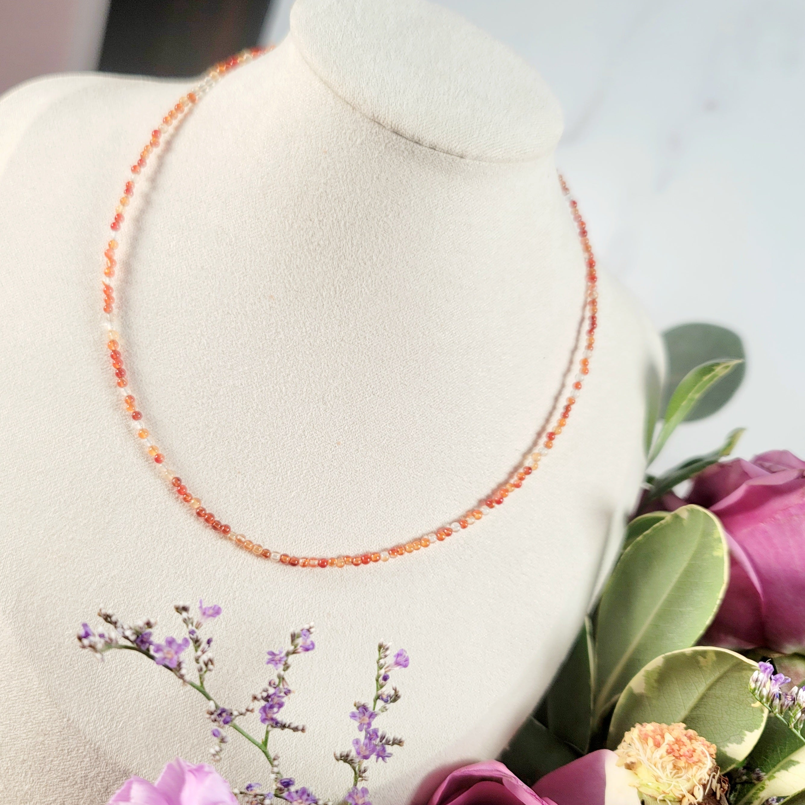 Carnelian Micro Round Choker/Layering Necklace for Creativity and Passion