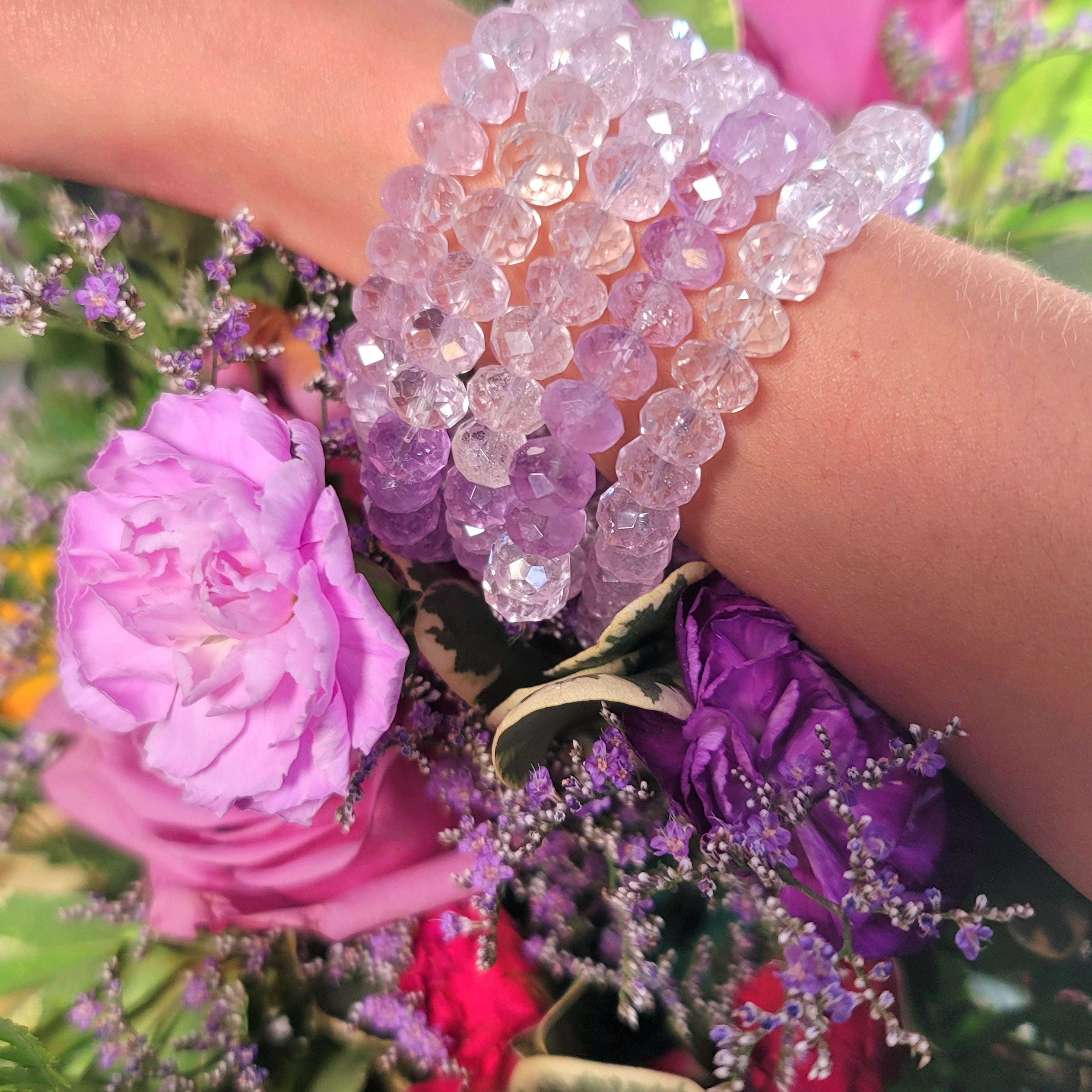 Amethyst Faceted Waterfall Rondell Bracelet for Intuition, Connection with the Divine and Sobriety