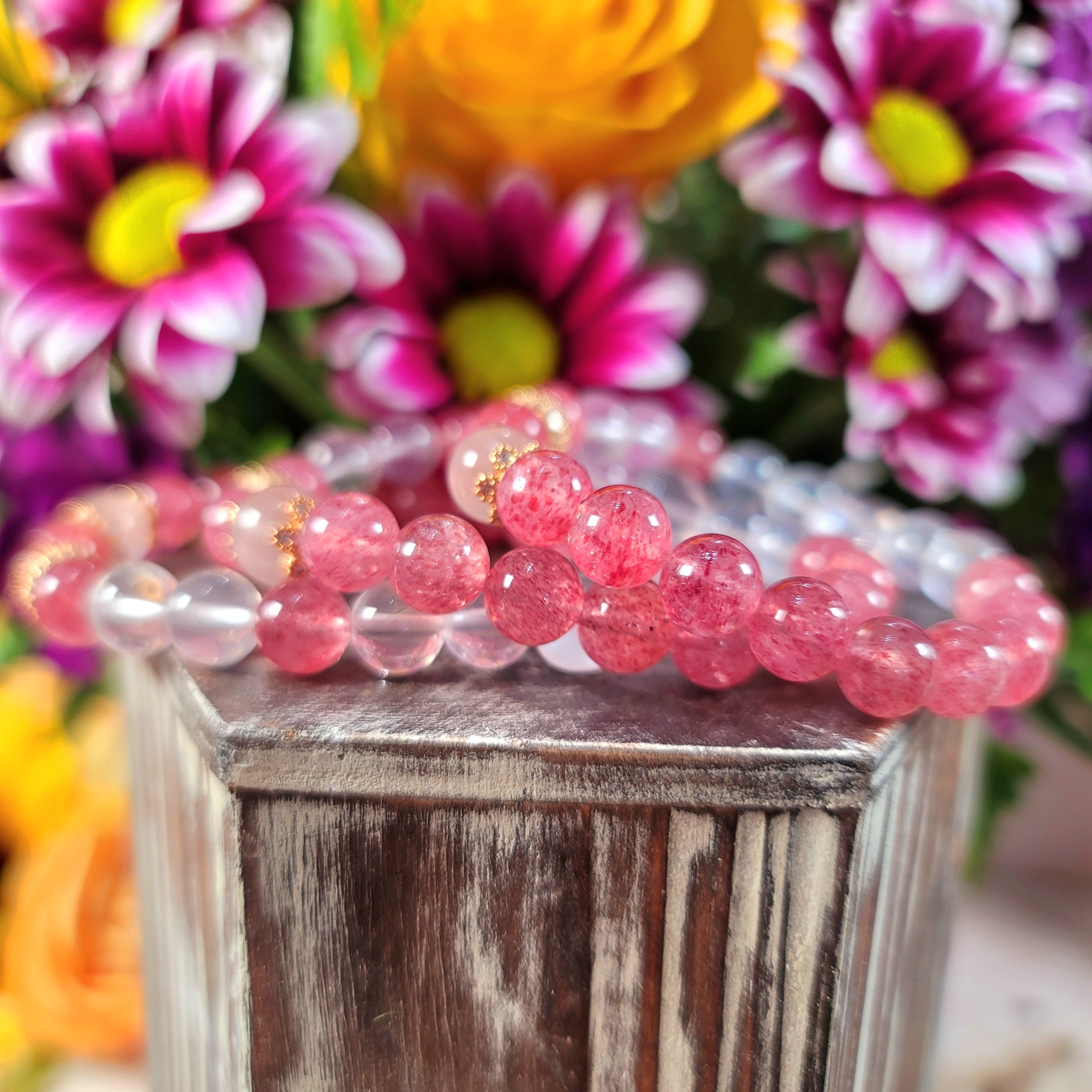 Tanzberry Quartz with Girasol Quartz Waterfall Bracelet for Joy & Positive Outlook