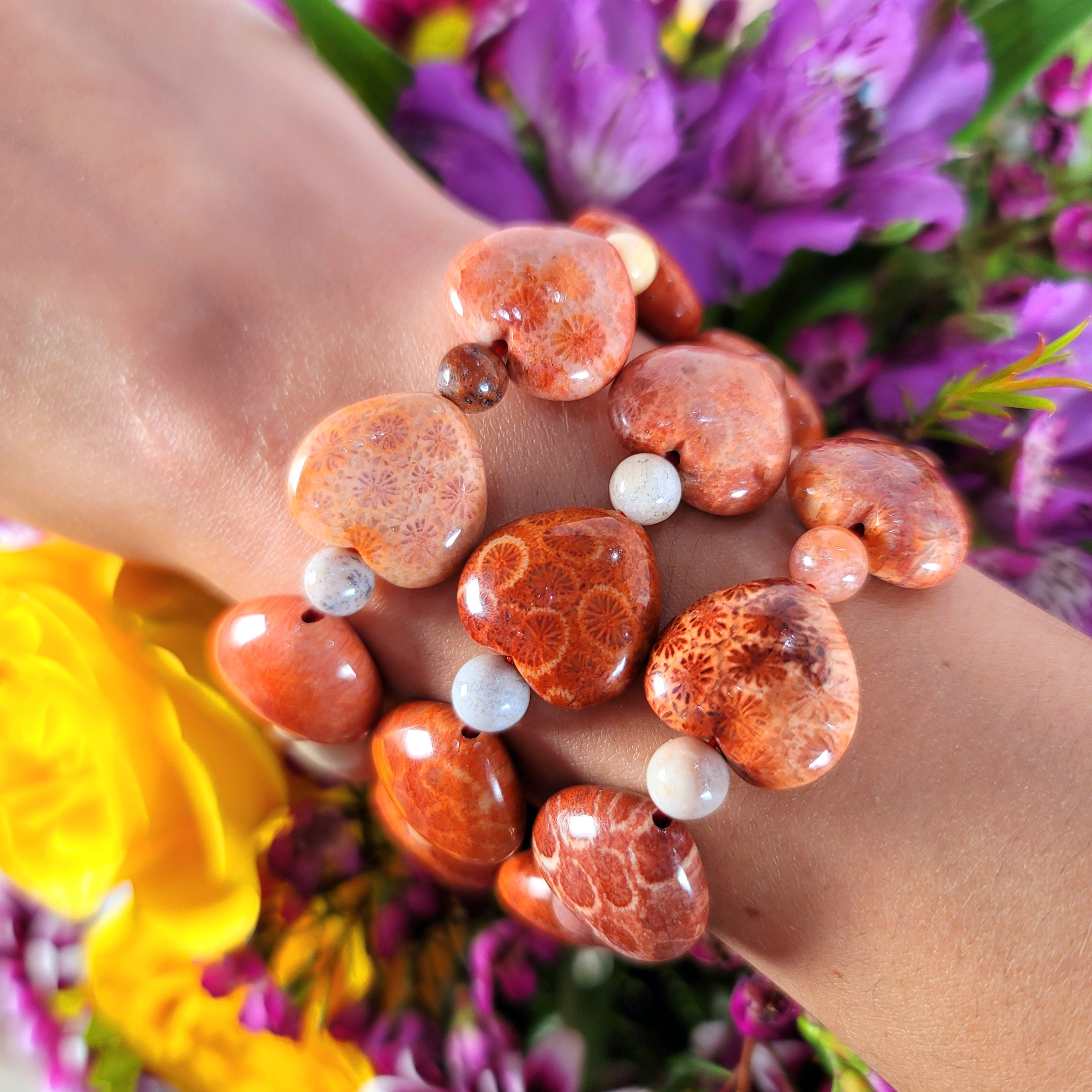 Coral Fossil Heart Bracelet (High Quality) for Healing Trauma, Stability and Wisdom