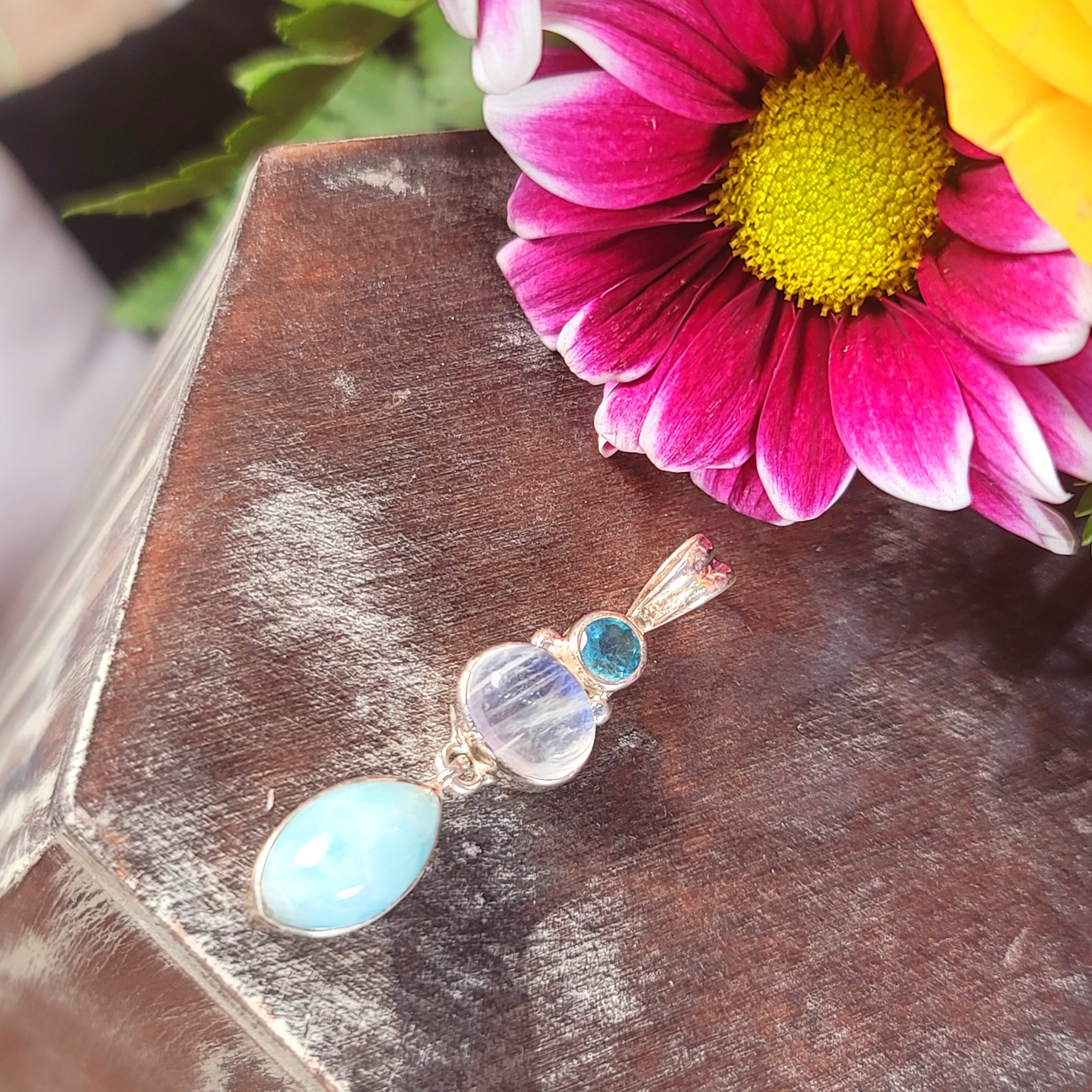 Rainbow Moonstone x Blue Apatite × Larimar .925 Silver for Serenity on your New Path