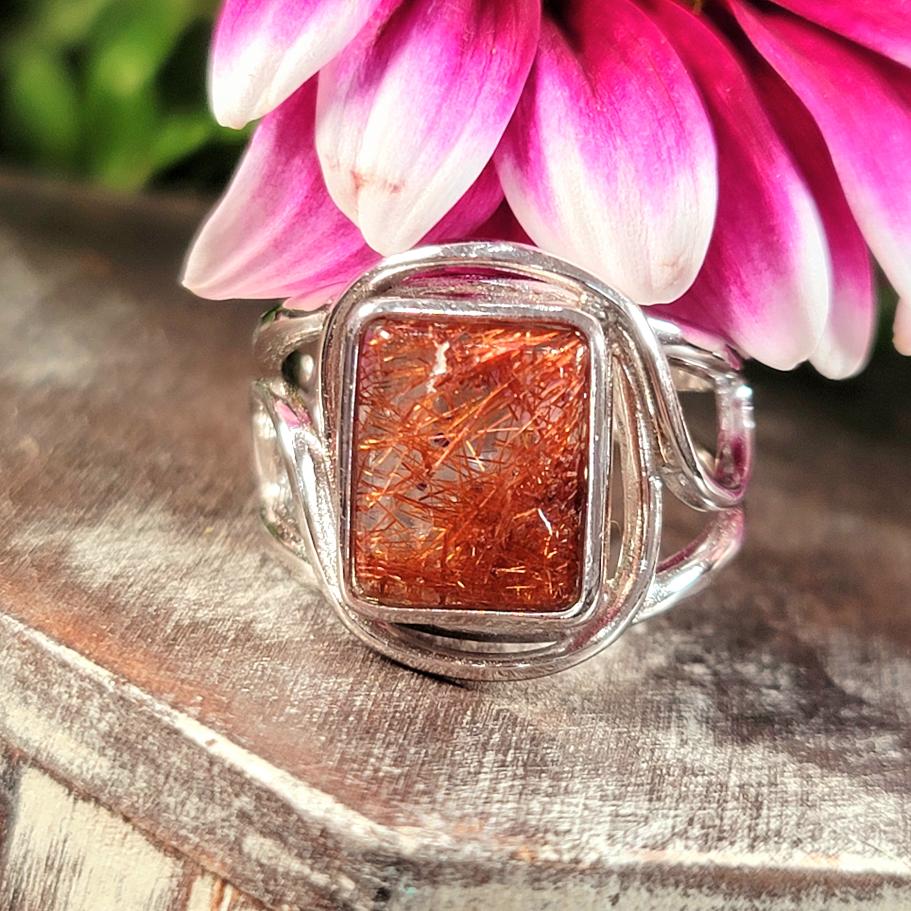 Copper Rutile in Quartz Adjustable Finger Cuff Ring .925 Silver for Accelerating Manifestations