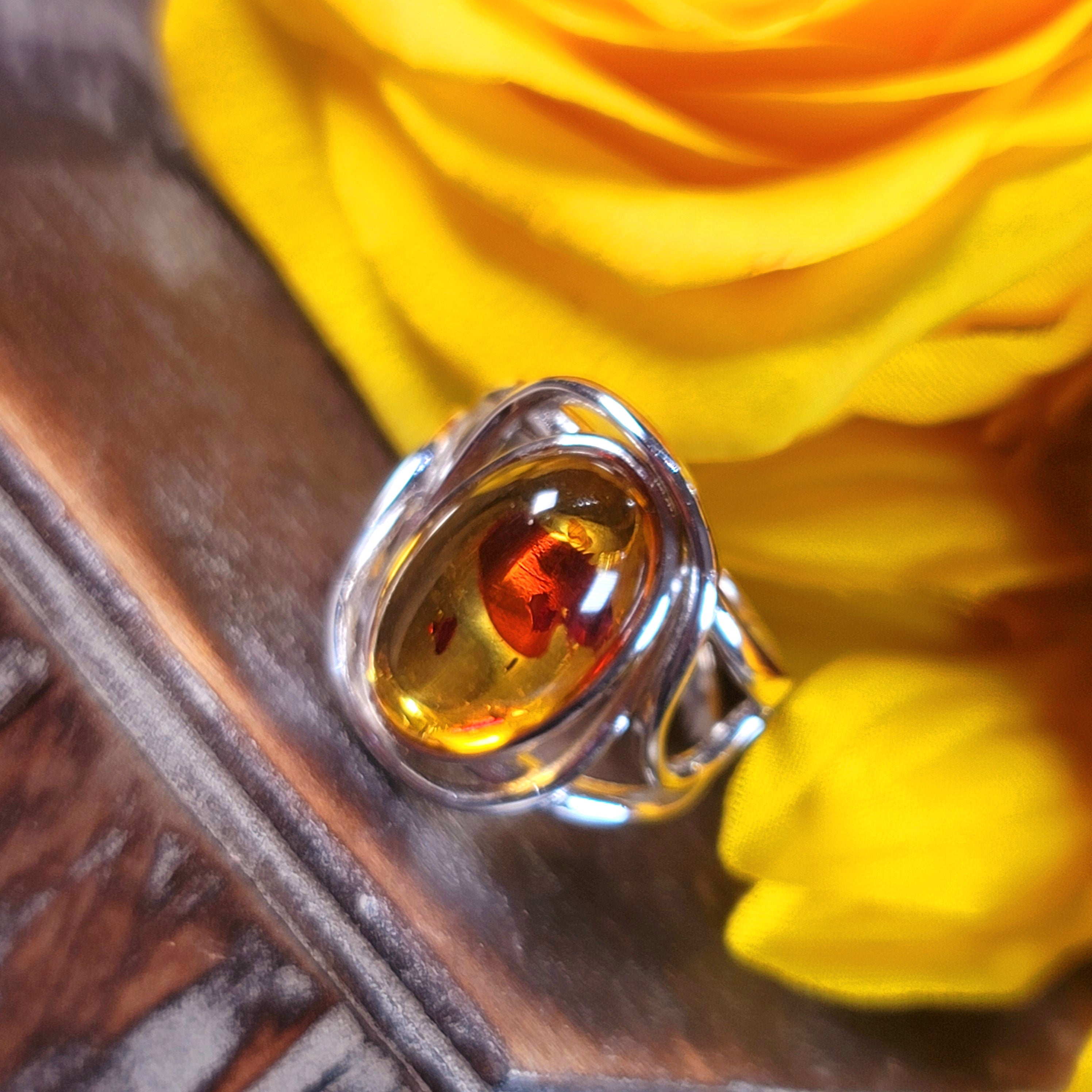 Baltic Amber Adjustable Finger Bracelet .925 Silver for Manifesting Abundance, Optimism & Purification of Energy