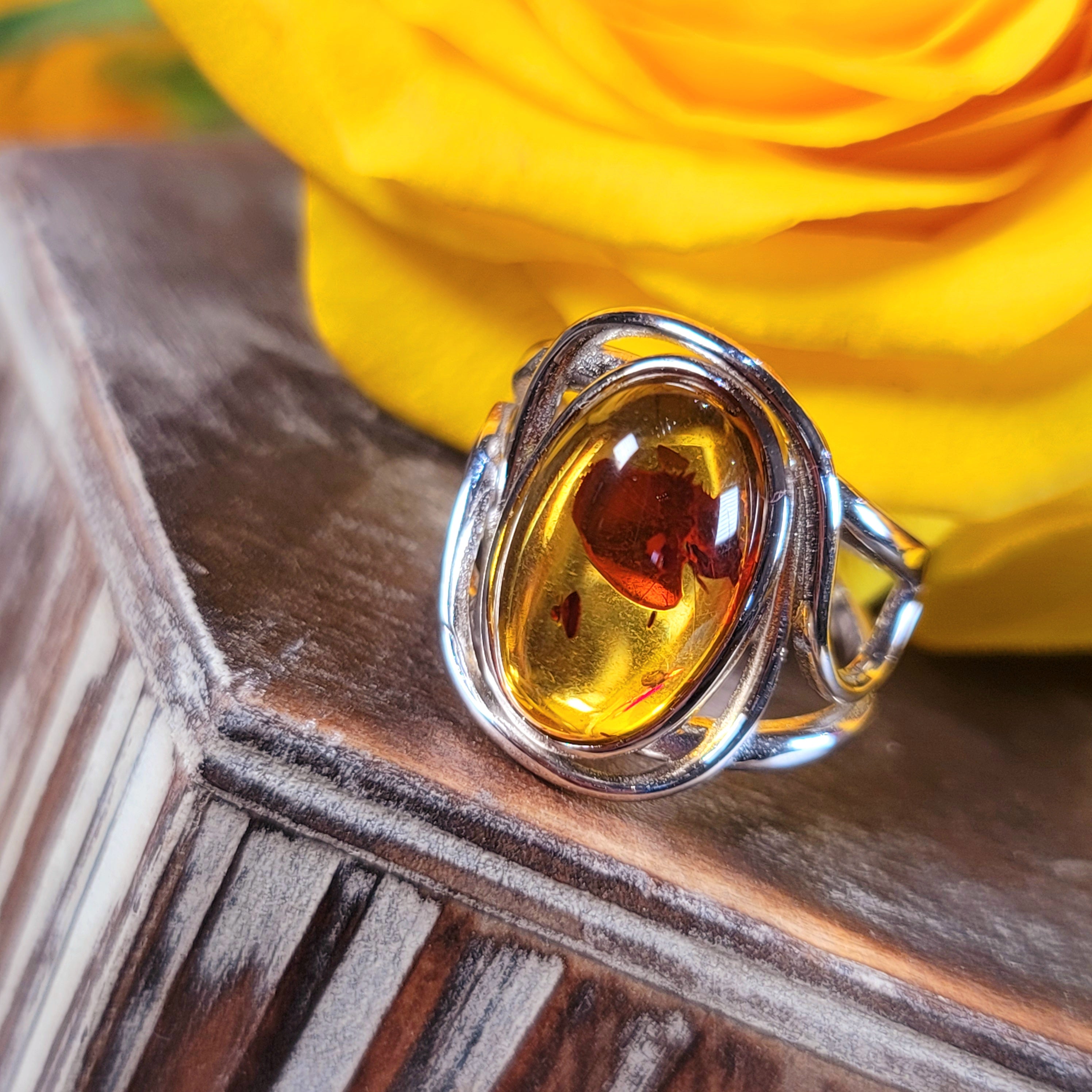 Baltic Amber Adjustable Finger Bracelet .925 Silver for Manifesting Abundance, Optimism & Purification of Energy