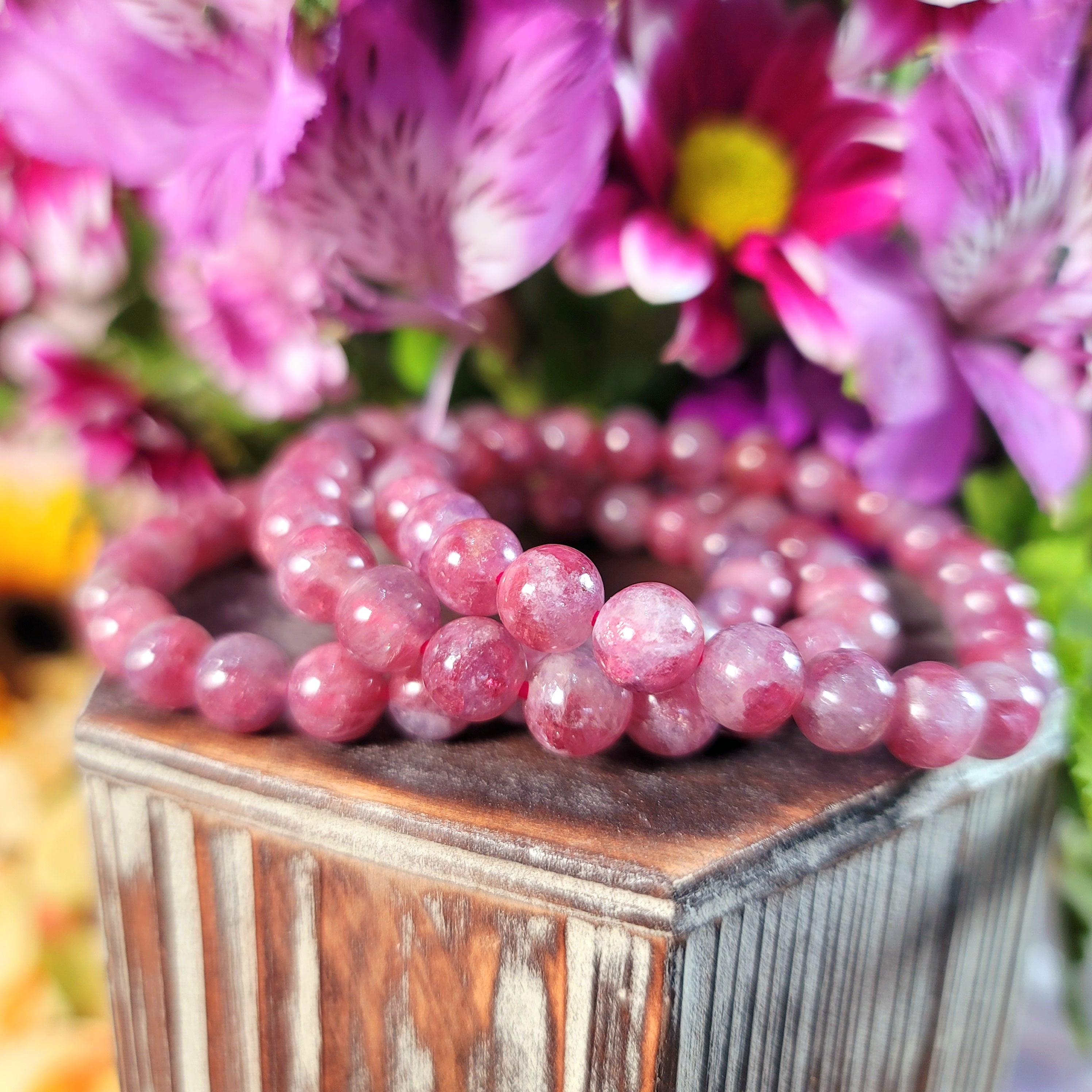 Pink Tourmaline & Lepidolite Bracelet (AAA Grade) for Emotional Healing, Joy and Stress Relief