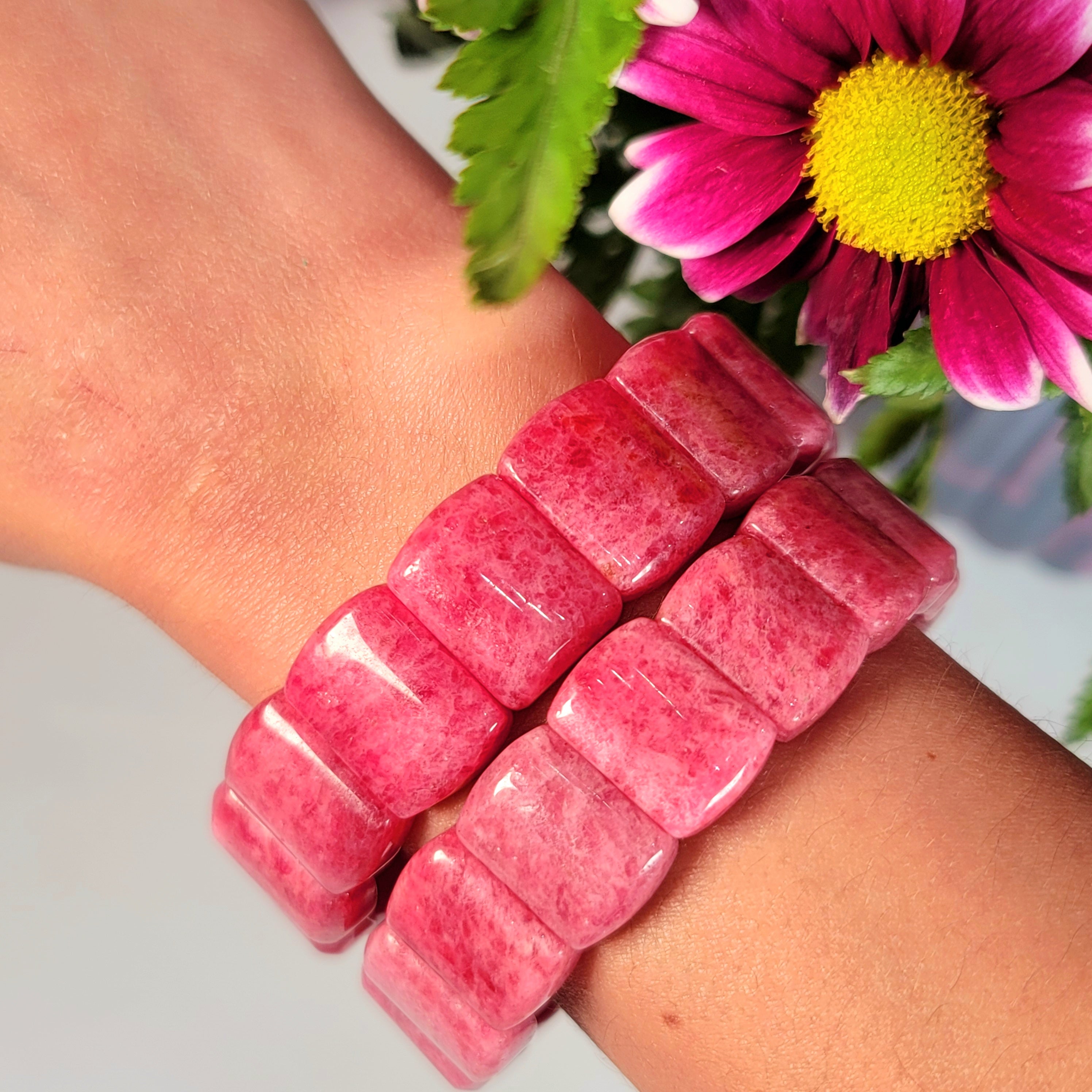 Gemmy Rhodonite Stretchy Bangle Bracelet (High Quality) for Attraction, Love and Self Worth
