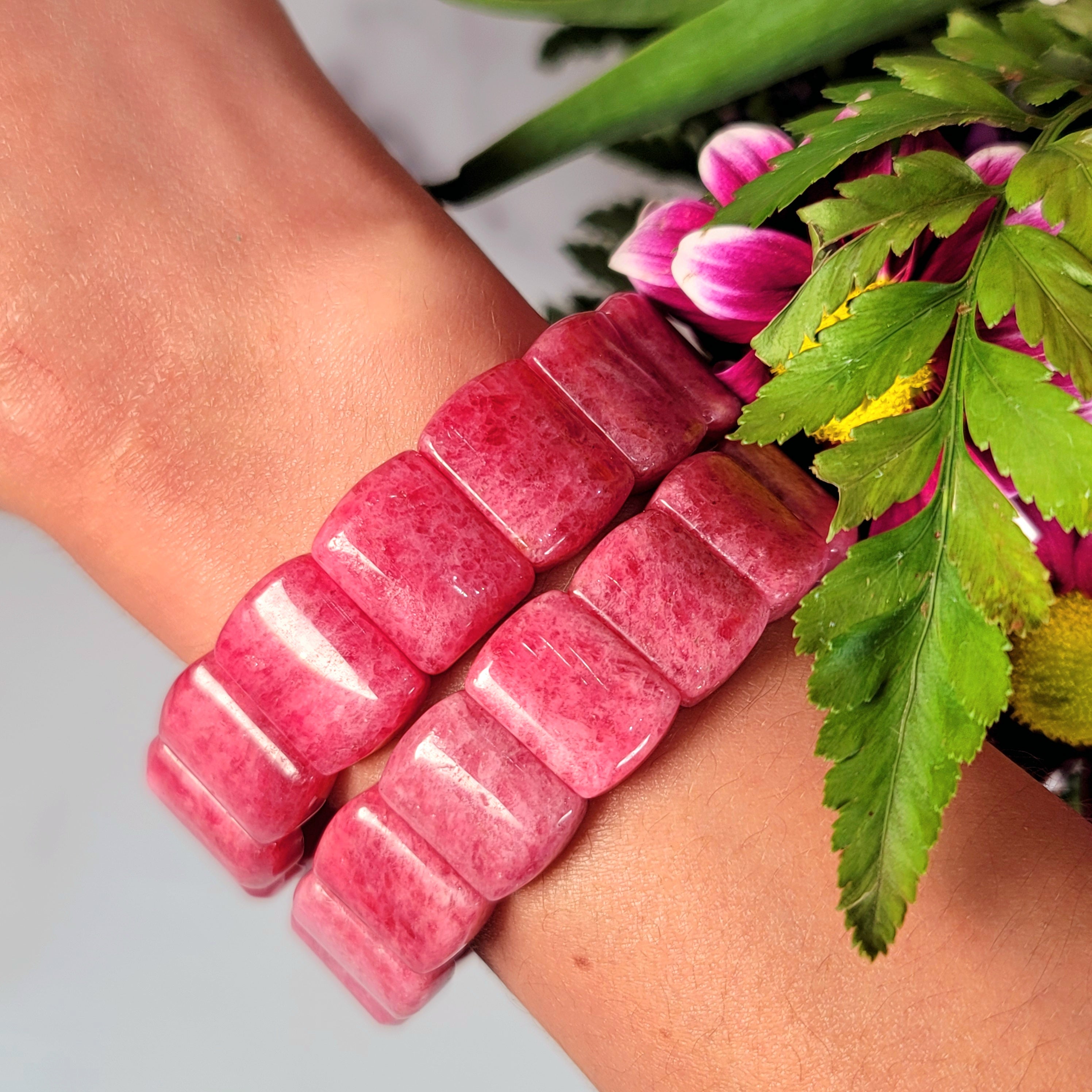 Gemmy Rhodonite Stretchy Bangle Bracelet (High Quality) for Attraction, Love and Self Worth