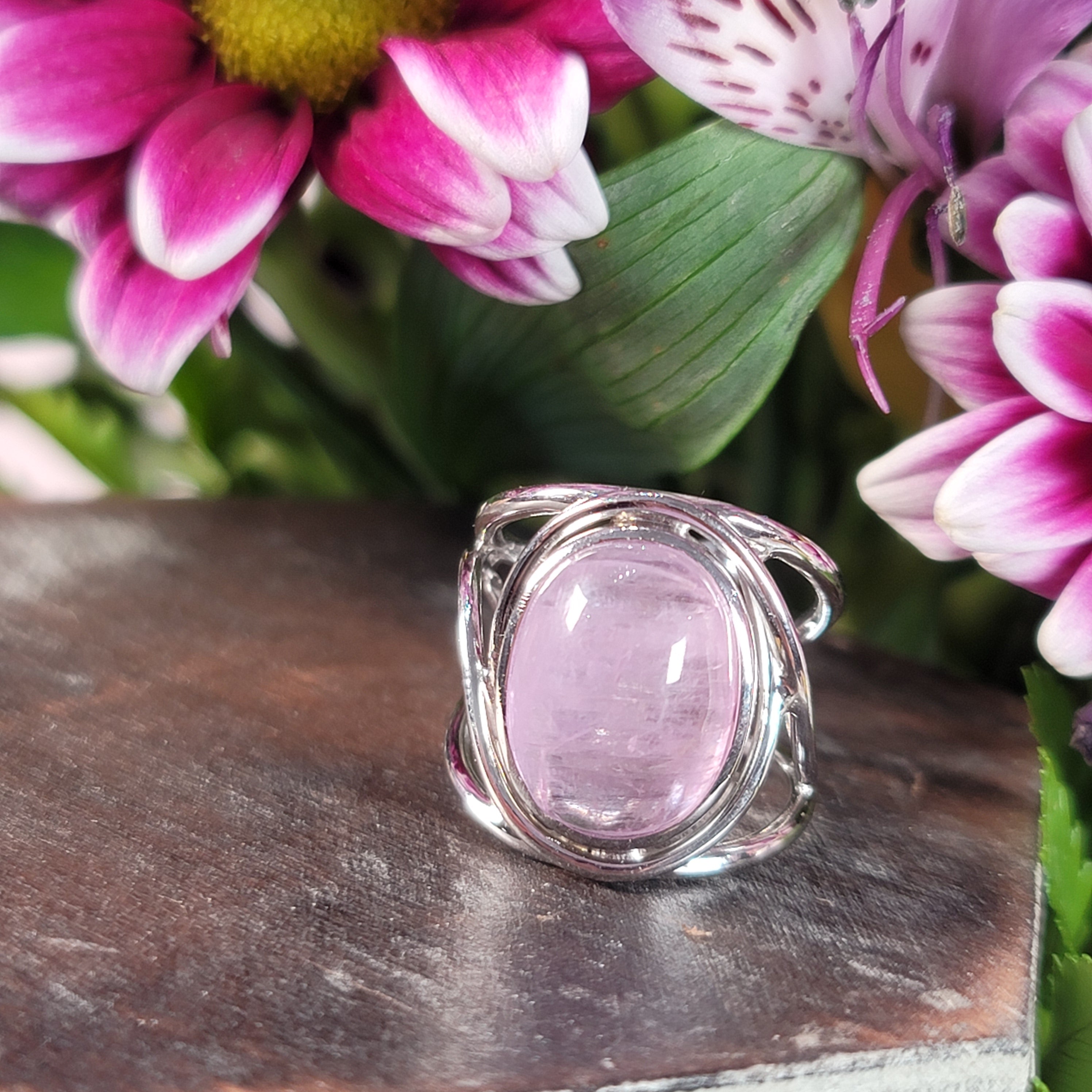 Kunzite Finger Cuff Adjustable Ring .925 Silver for Emotional Healing, Joy and Love