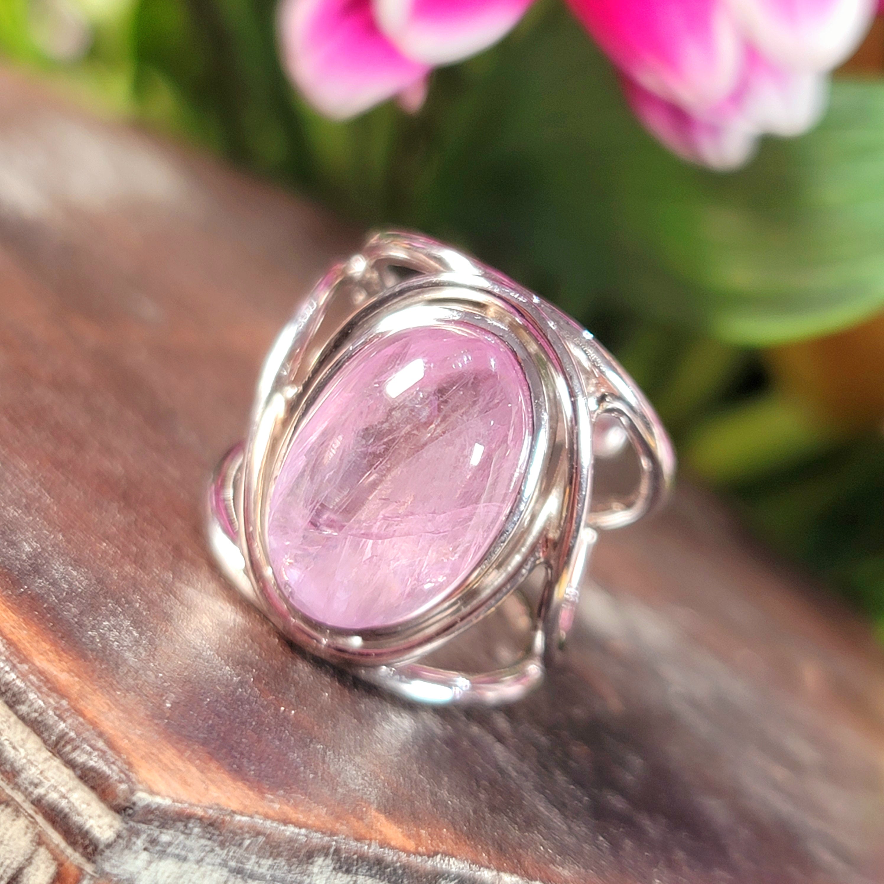 Kunzite Finger Cuff Adjustable Ring .925 Silver for Emotional Healing, Joy and Love