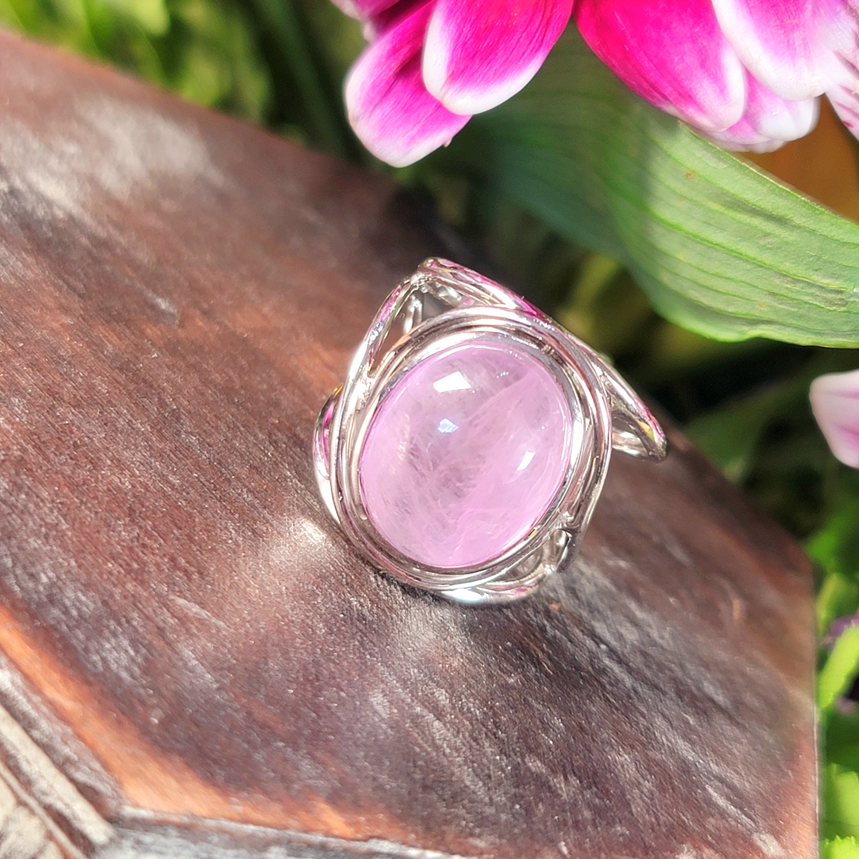 Kunzite Finger Cuff Adjustable Ring .925 Silver for Emotional Healing, Joy and Love