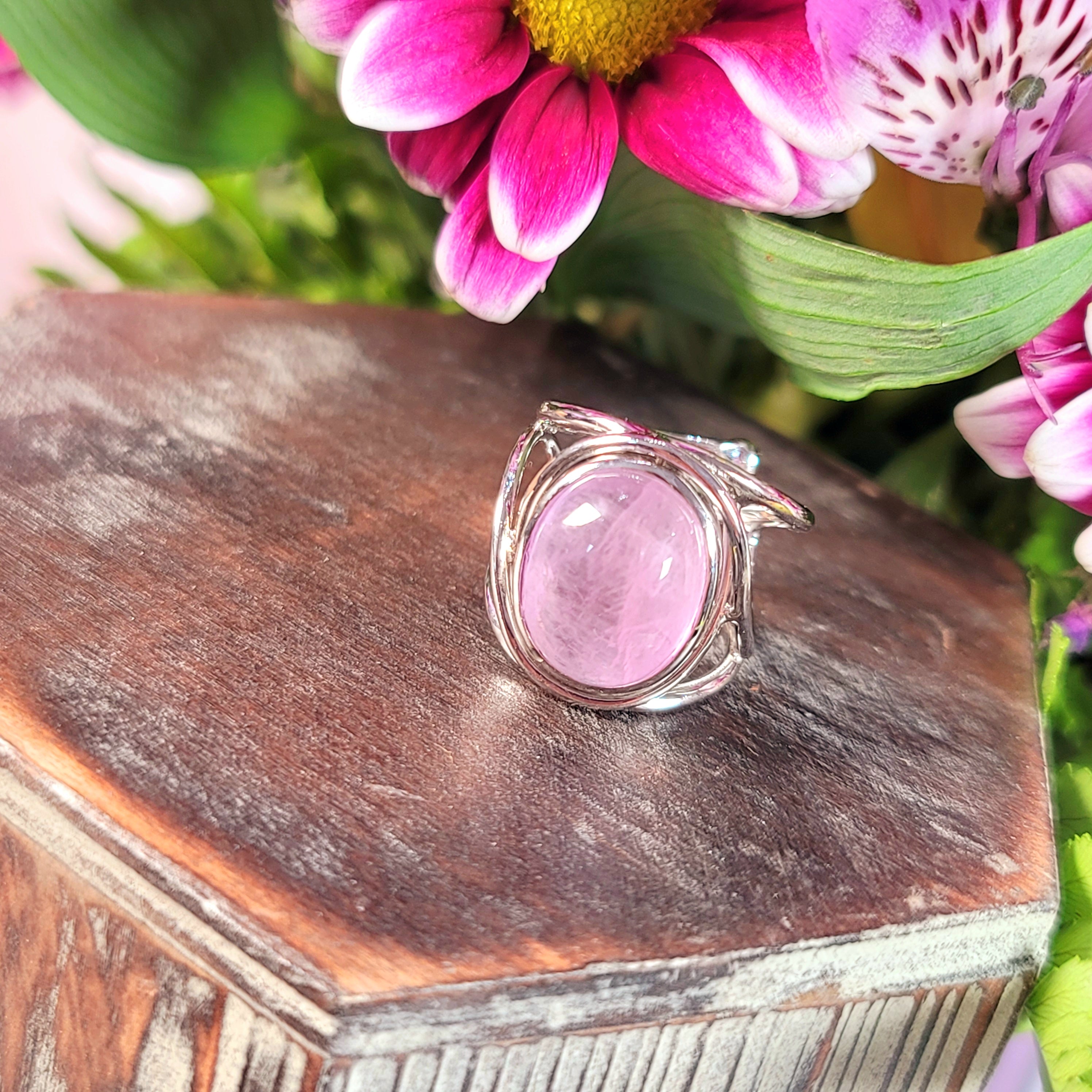 Kunzite Finger Cuff Adjustable Ring .925 Silver for Emotional Healing, Joy and Love