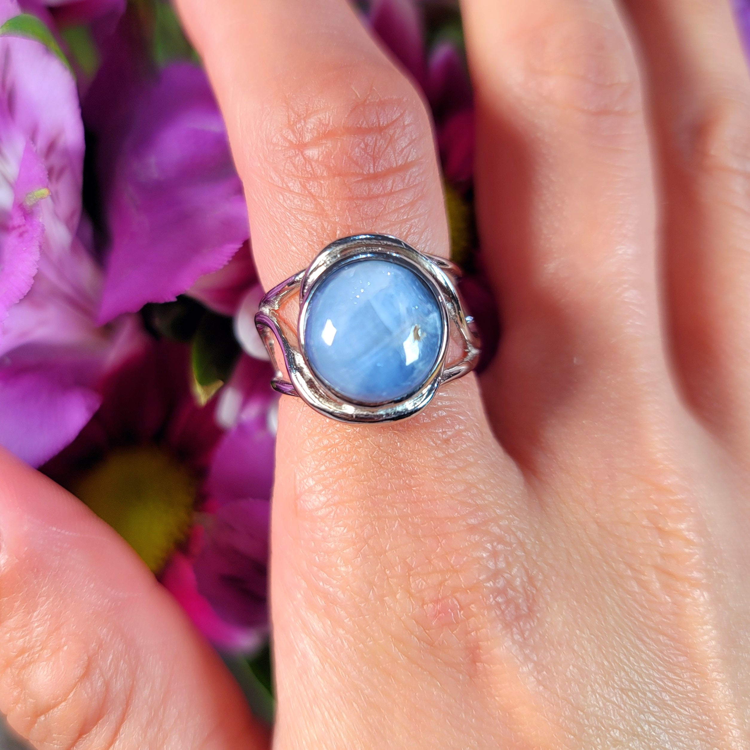 Star Blue Sapphire Adjustable Finger Bracelet .925 Silver for Focus, Discipline and Wisdom