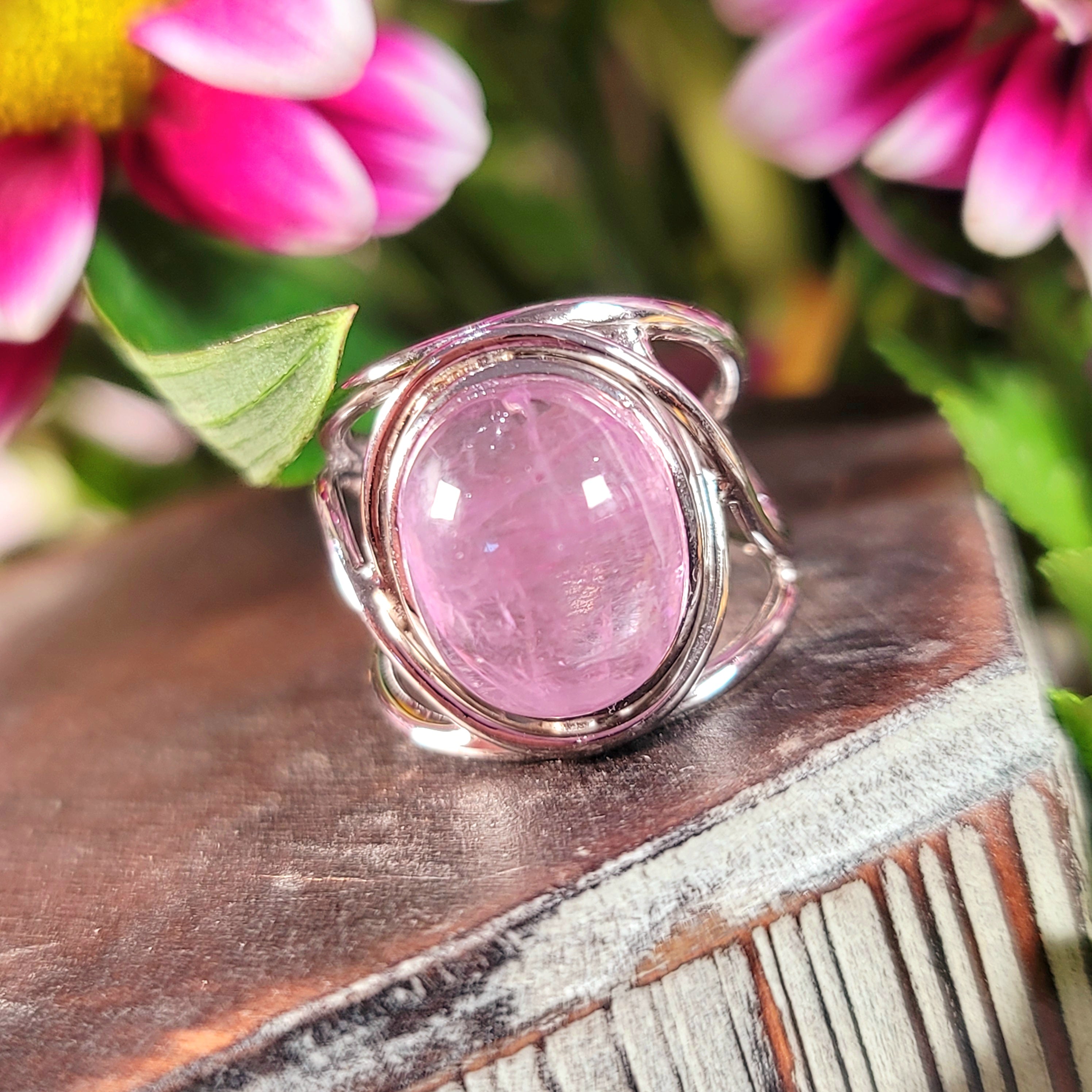 Kunzite Finger Cuff Adjustable Ring .925 Silver for Emotional Healing, Joy and Love