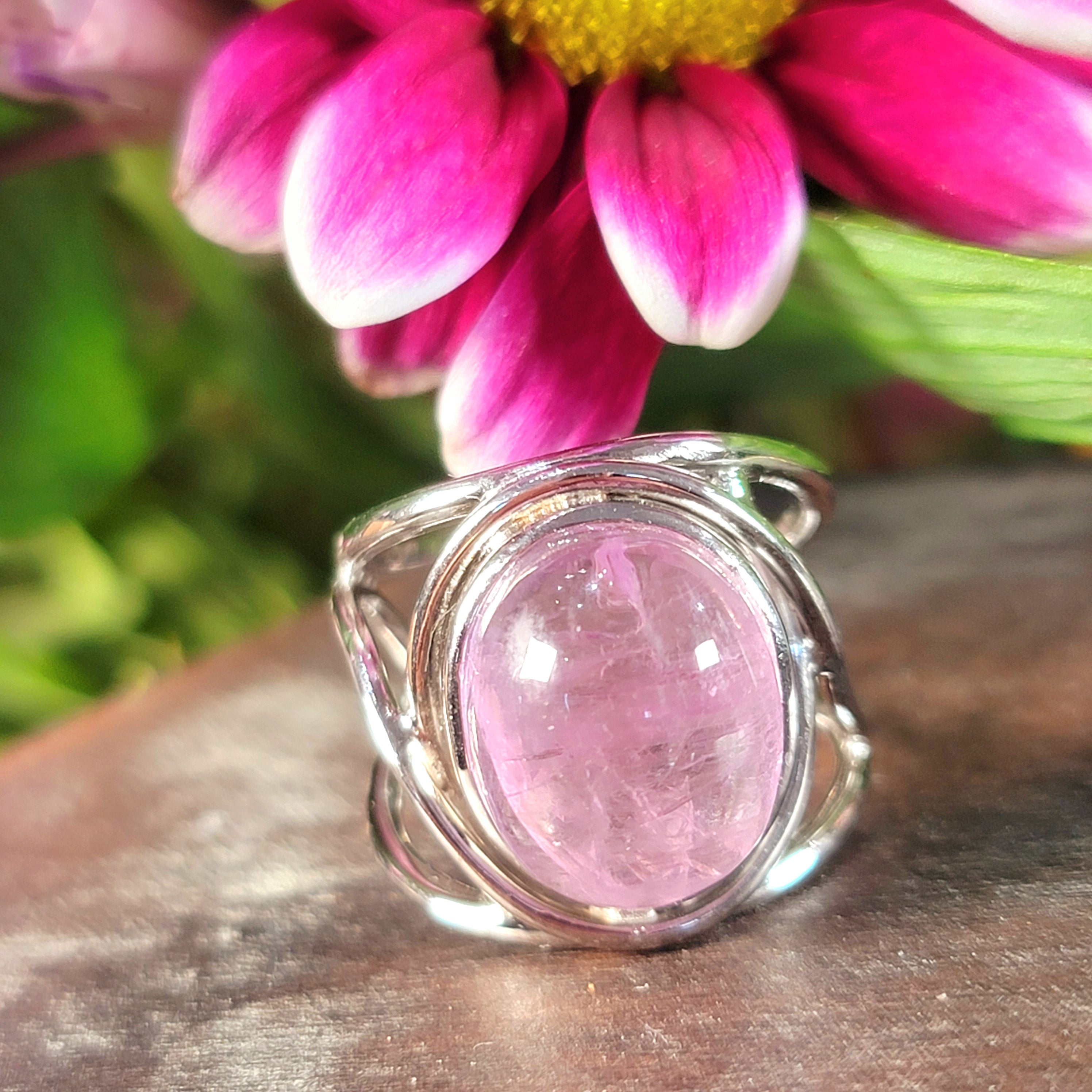 Kunzite Finger Cuff Adjustable Ring .925 Silver for Emotional Healing, Joy and Love