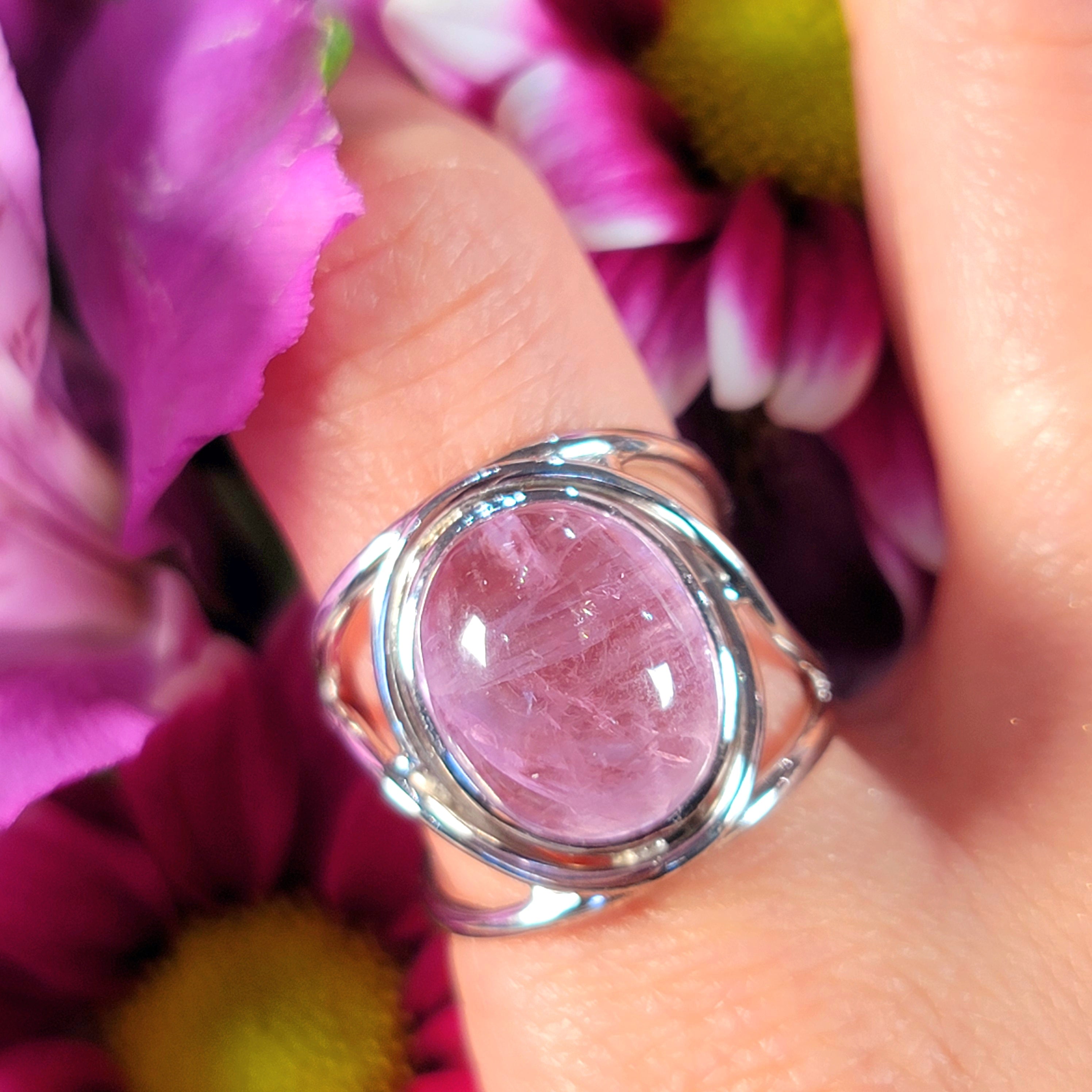 Kunzite Finger Cuff Adjustable Ring .925 Silver for Emotional Healing, Joy and Love