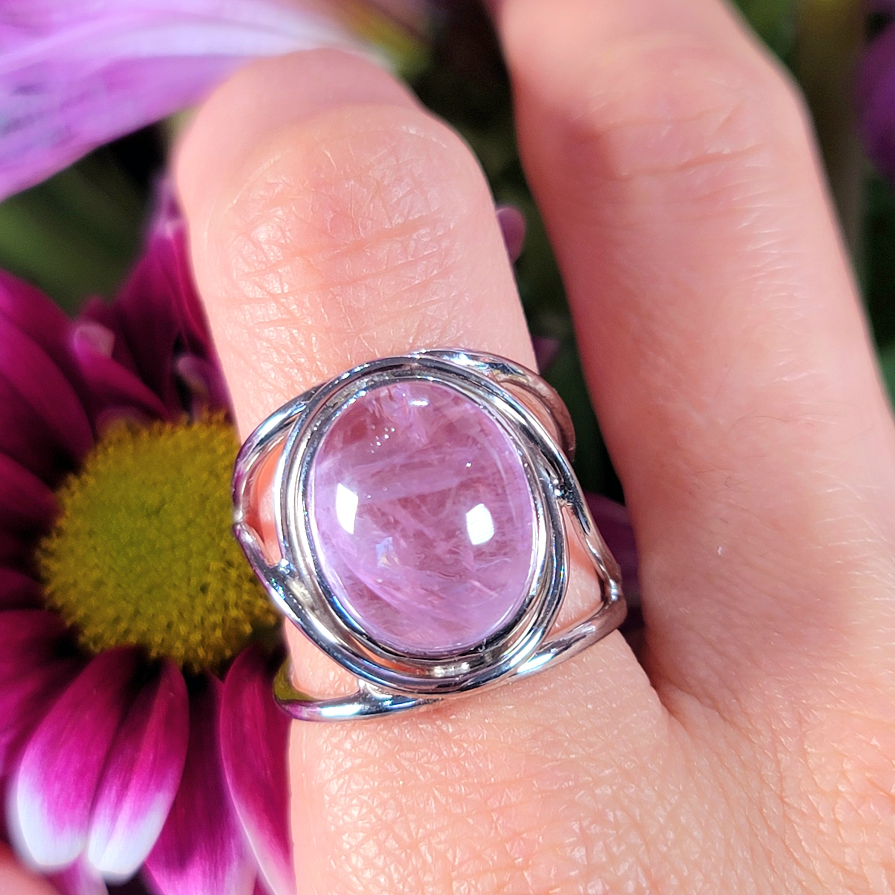 Kunzite Finger Cuff Adjustable Ring .925 Silver for Emotional Healing, Joy and Love