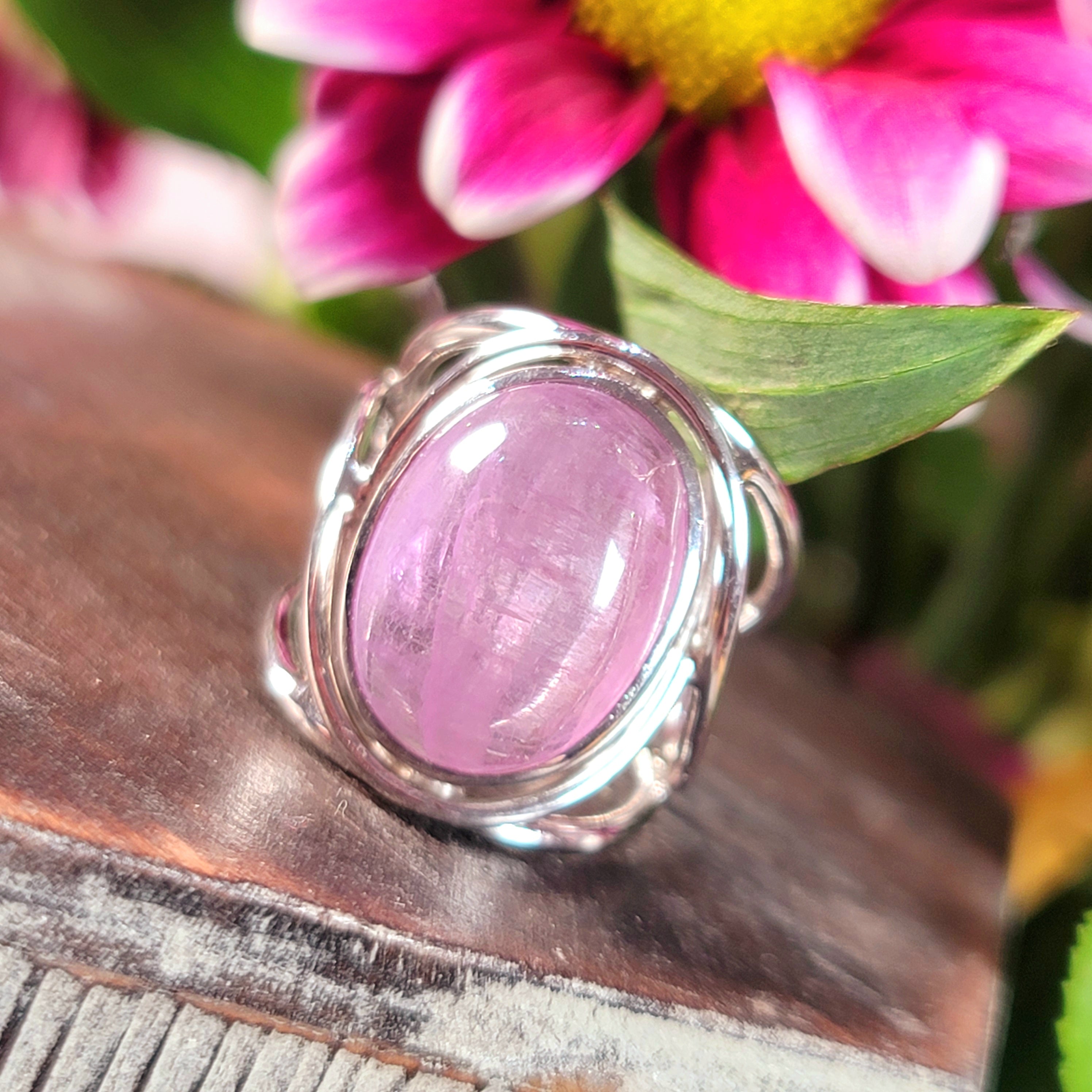 Kunzite Finger Cuff Adjustable Ring .925 Silver for Emotional Healing, Joy and Love