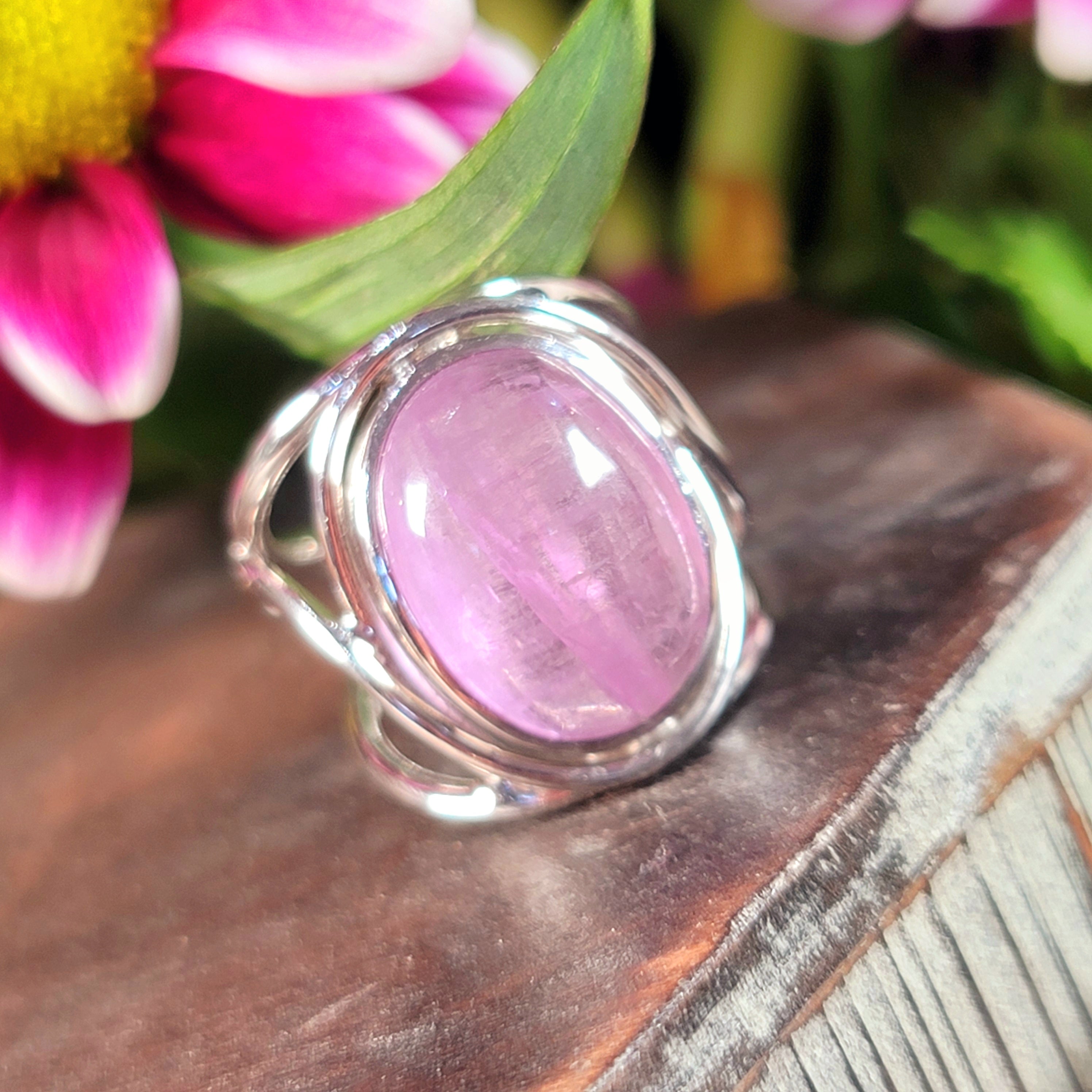 Kunzite Finger Cuff Adjustable Ring .925 Silver for Emotional Healing, Joy and Love