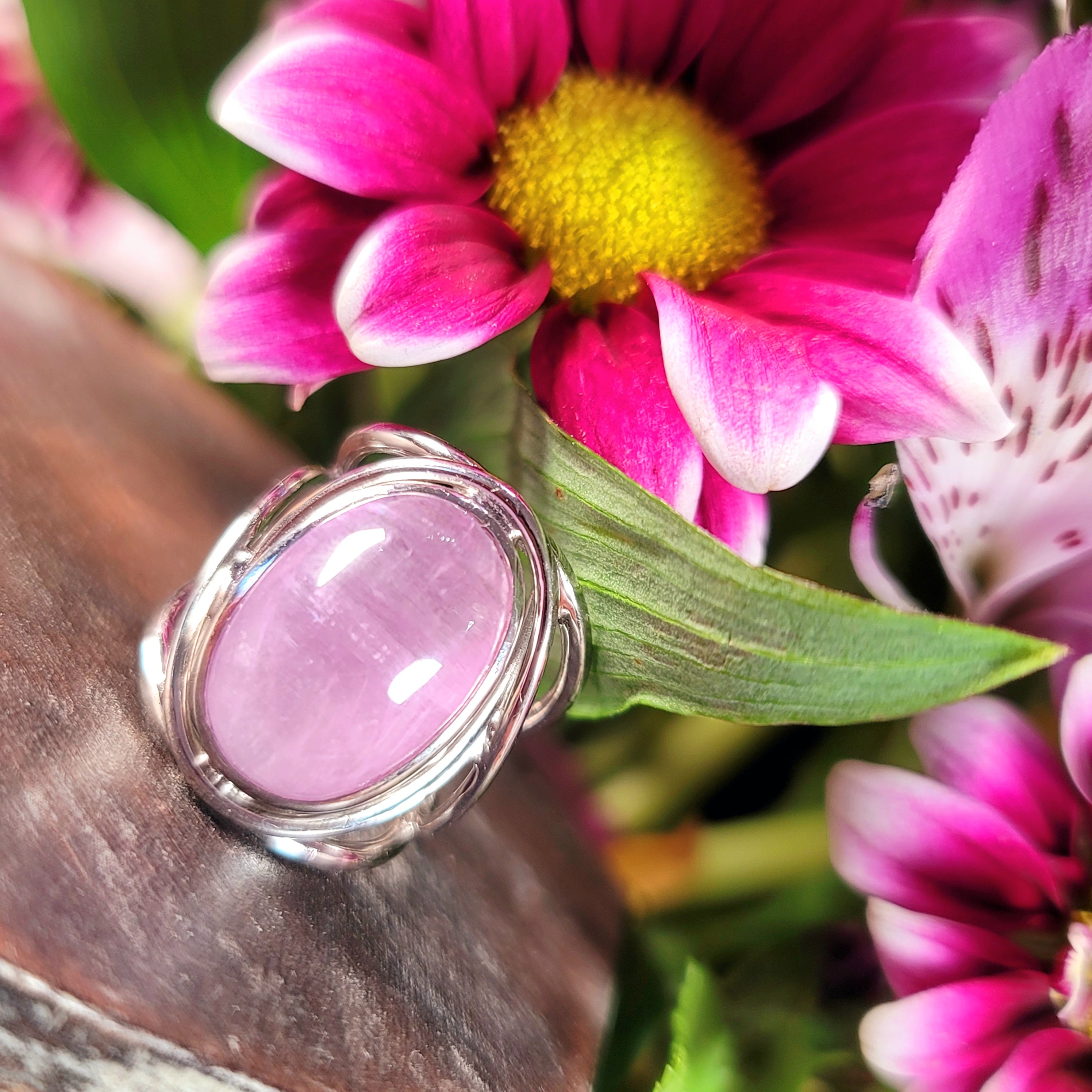 Kunzite Finger Cuff Adjustable Ring .925 Silver for Emotional Healing, Joy and Love