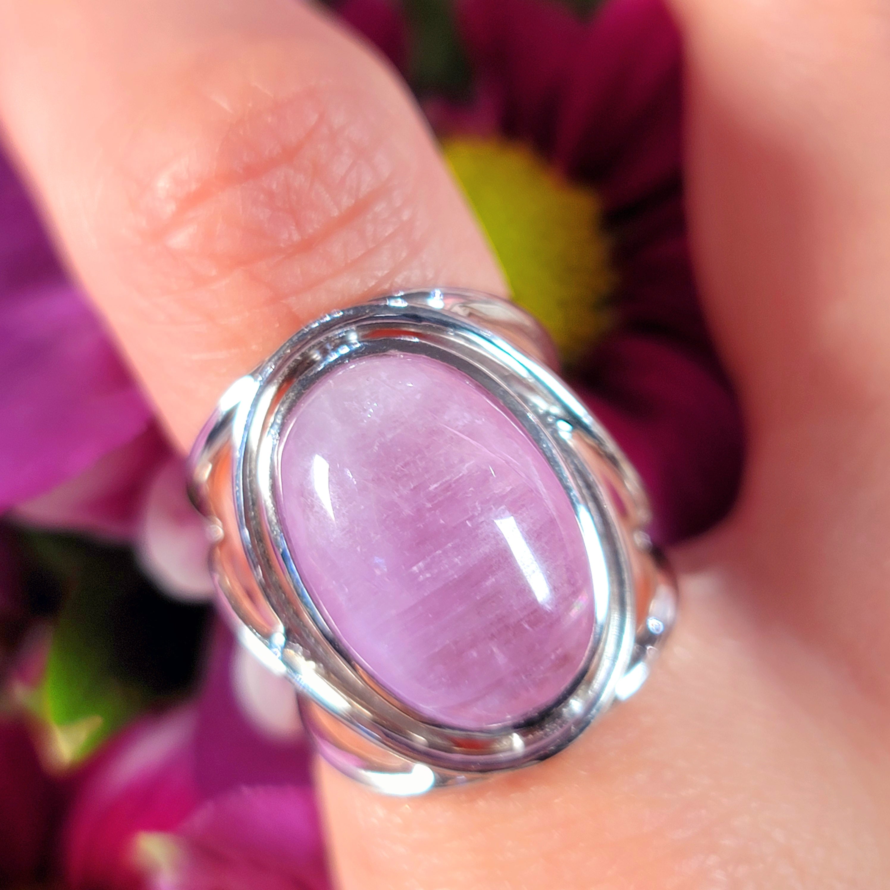 Kunzite Finger Cuff Adjustable Ring .925 Silver for Emotional Healing, Joy and Love