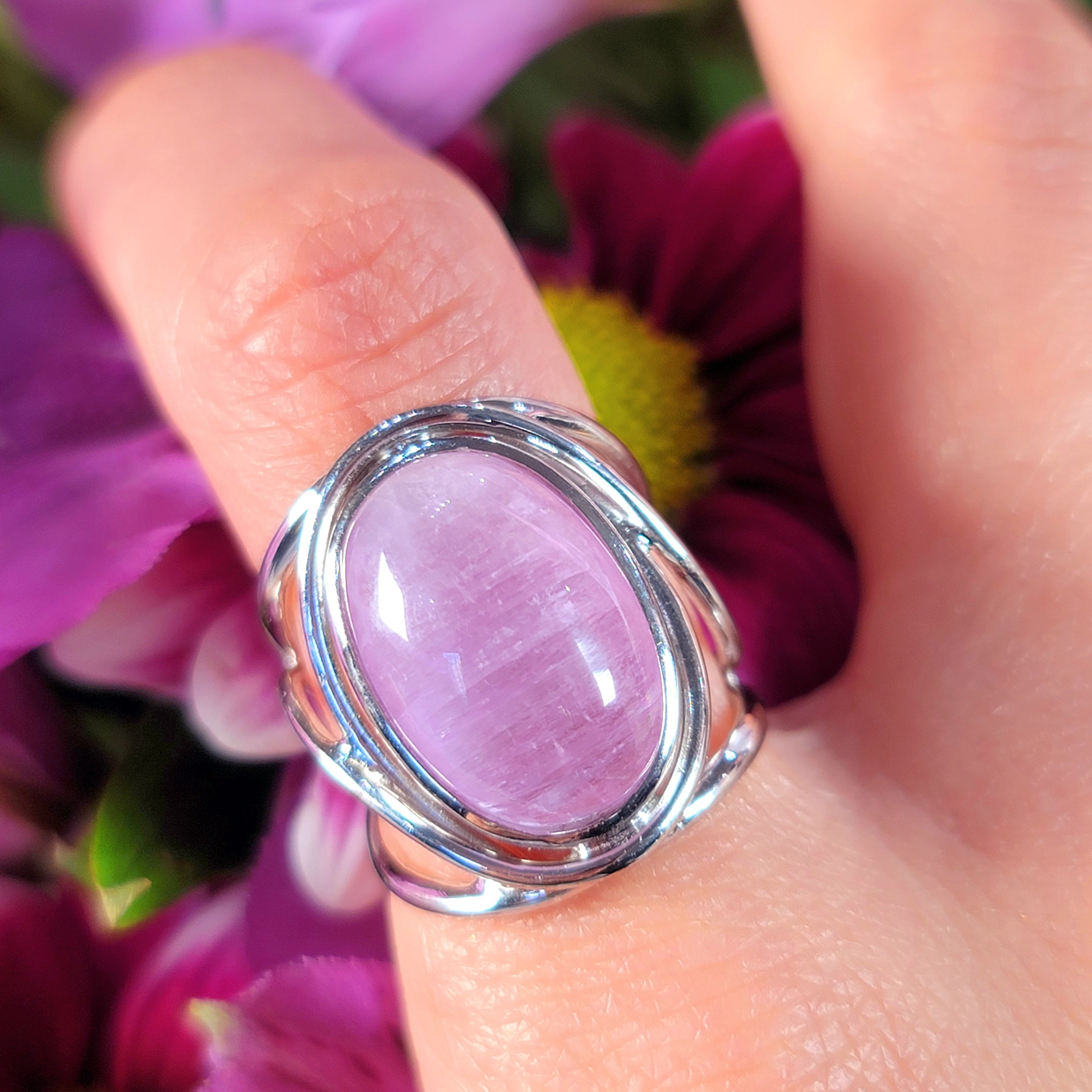 Kunzite Finger Cuff Adjustable Ring .925 Silver for Emotional Healing, Joy and Love