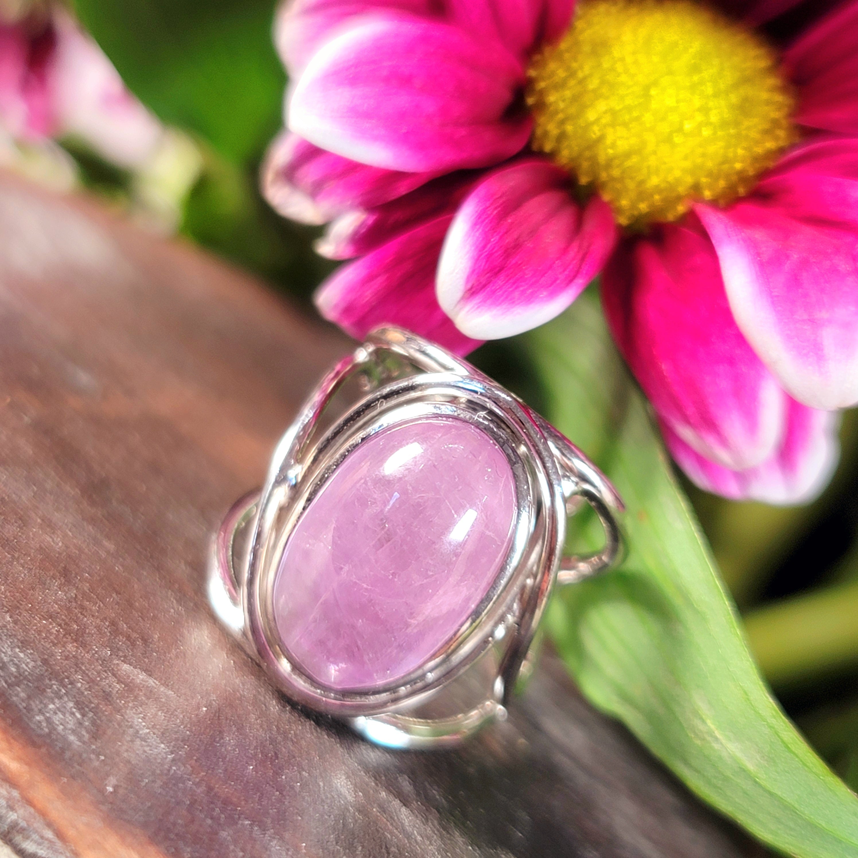 Kunzite Finger Cuff Adjustable Ring .925 Silver for Emotional Healing, Joy and Love