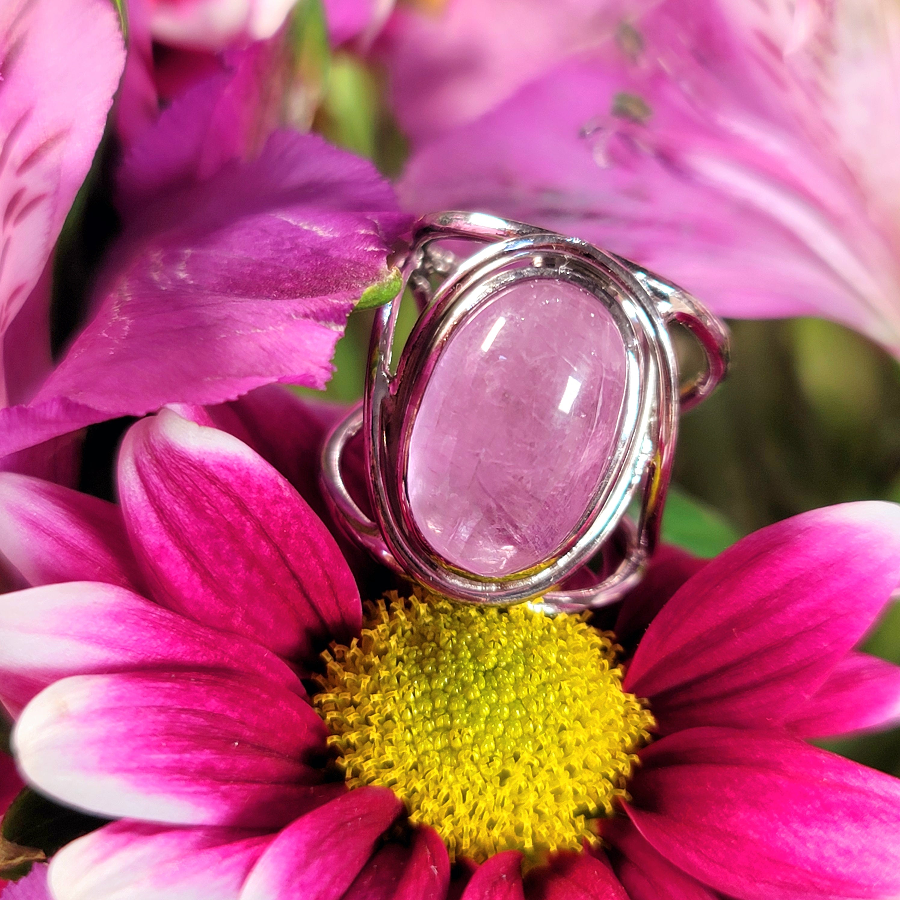 Kunzite Finger Cuff Adjustable Ring .925 Silver for Emotional Healing, Joy and Love