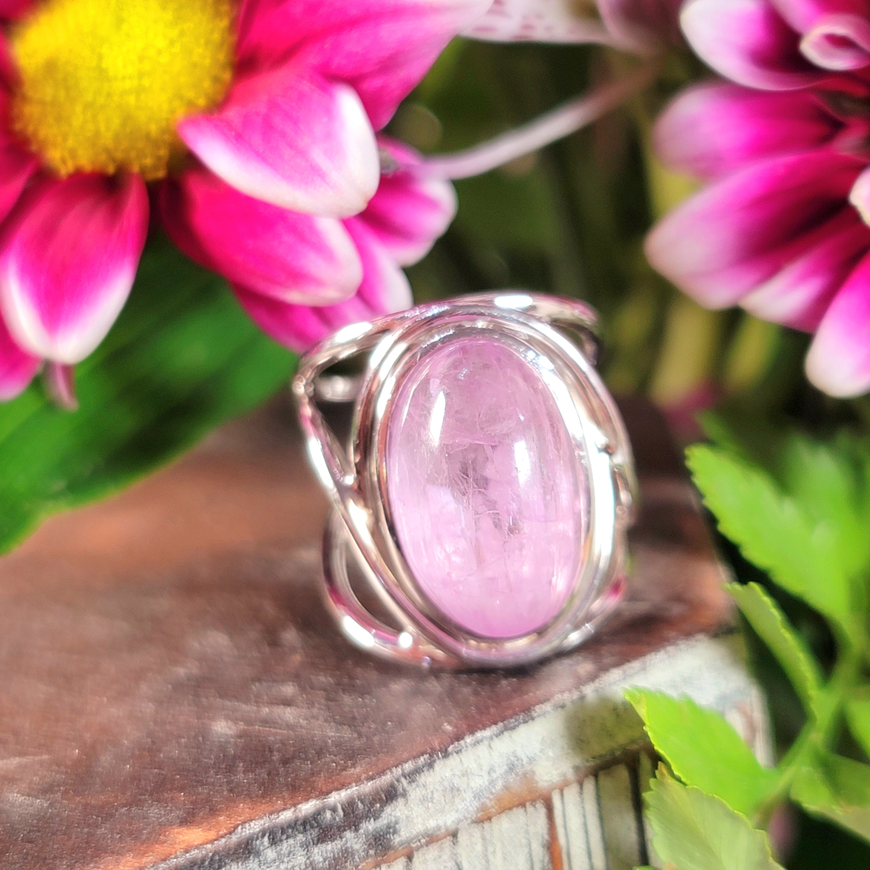 Kunzite Finger Cuff Adjustable Ring .925 Silver for Emotional Healing, Joy and Love