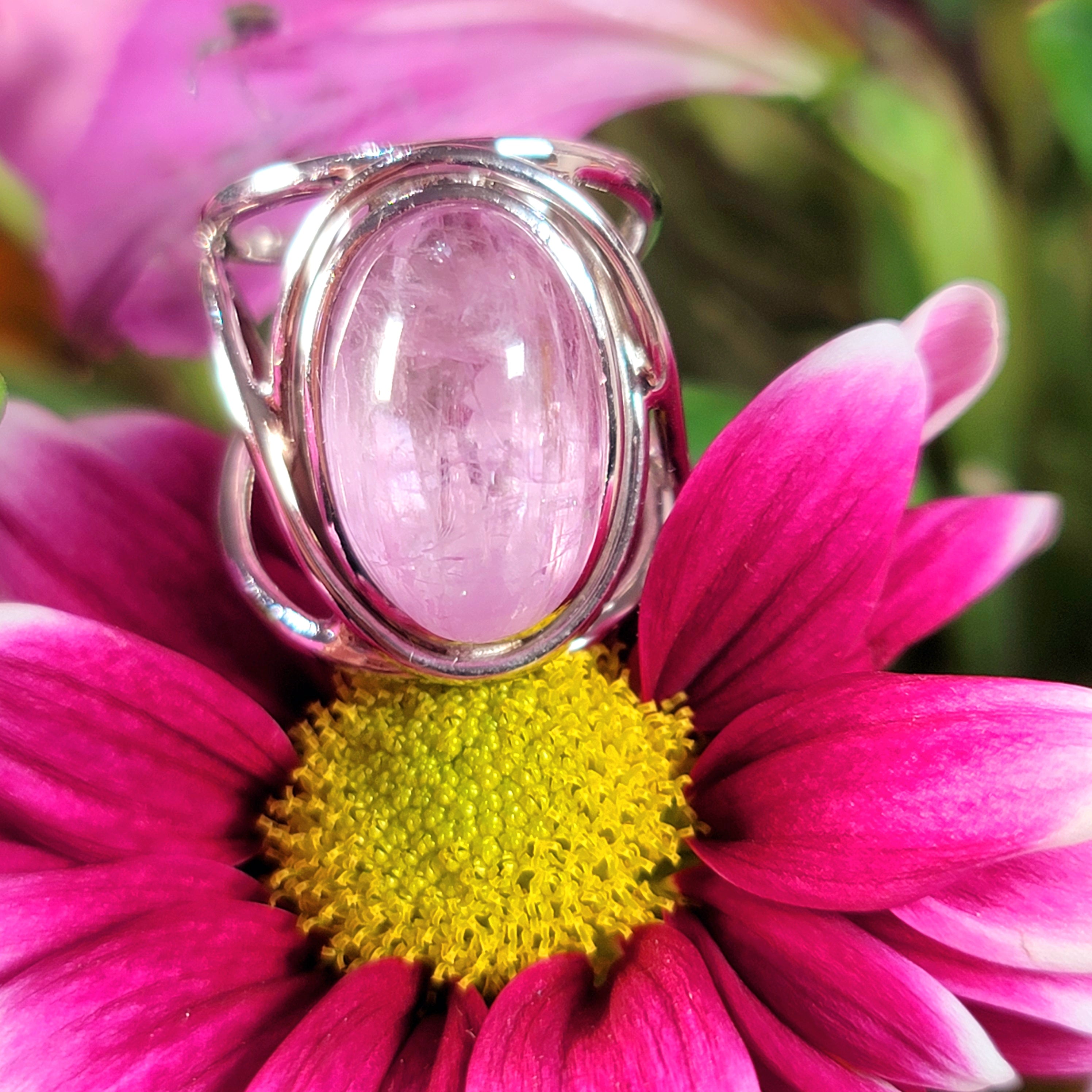 Kunzite Finger Cuff Adjustable Ring .925 Silver for Emotional Healing, Joy and Love