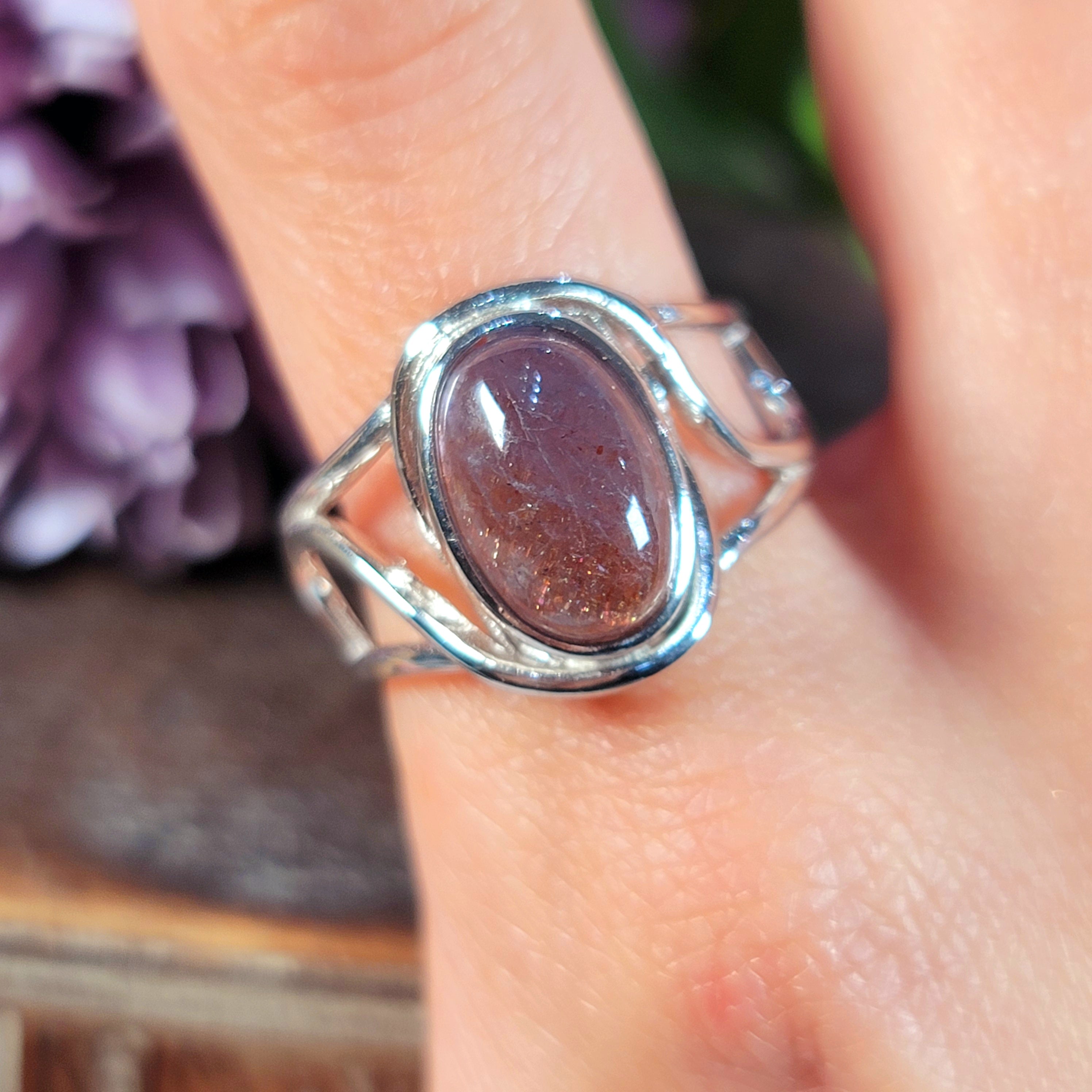 Alienite Stone Iolite with Sunstone Adjustable Cuff Ring .925 Silver for Confidence a ...