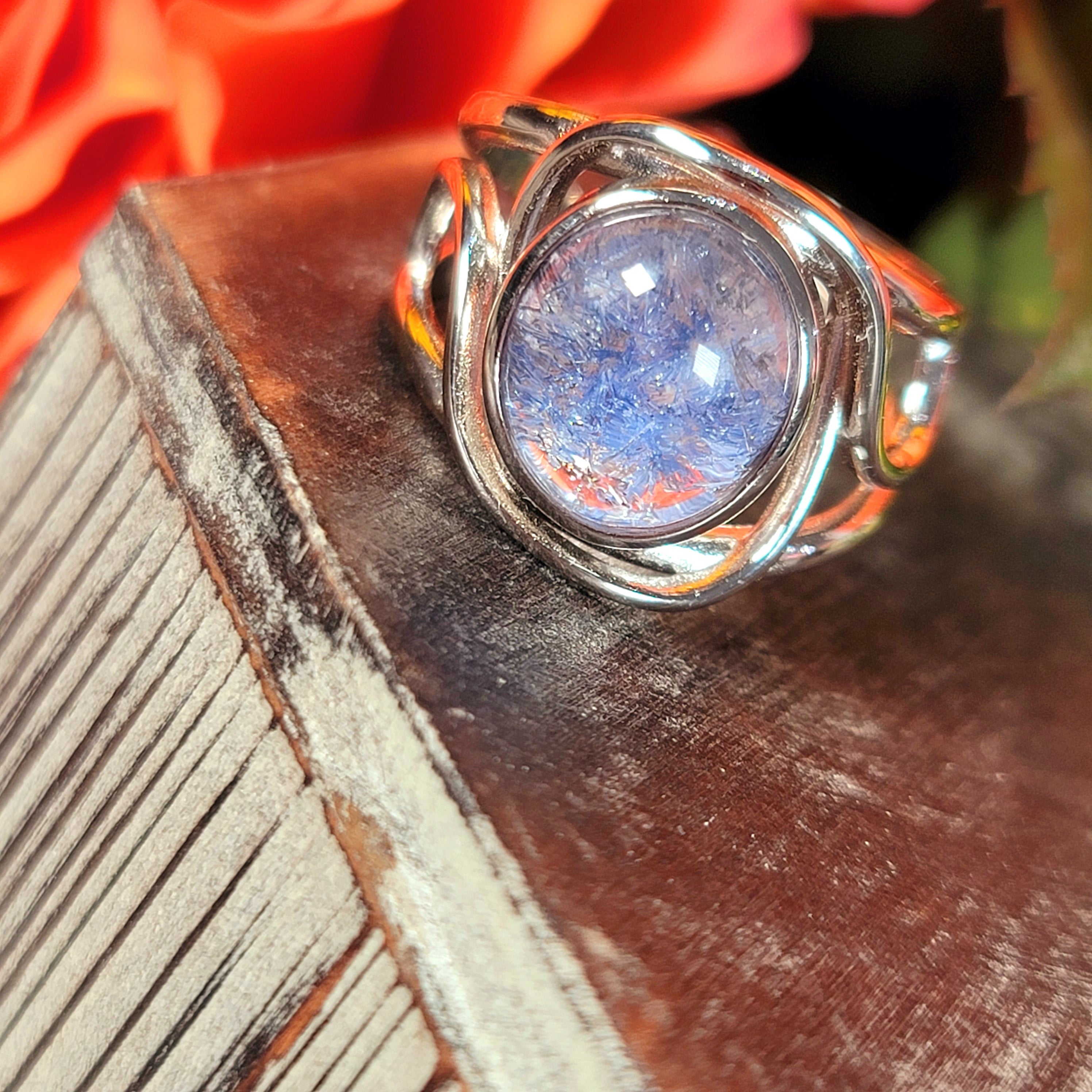 Dumortierite in Quartz Adjustable Finger Bracelet .925 Silver for Hope, Improving Memory and New Ideas