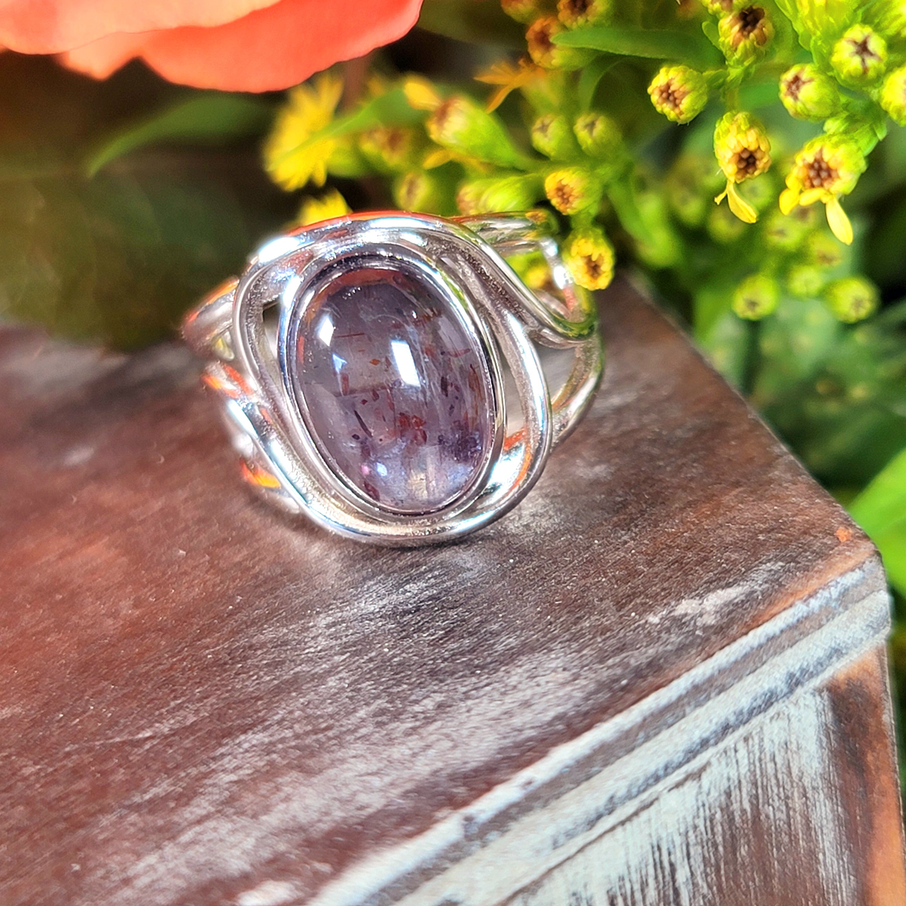 Iolite with Sunstone Adjustable Finger Bracelet .925 Silver for Confidence and Clear Vision