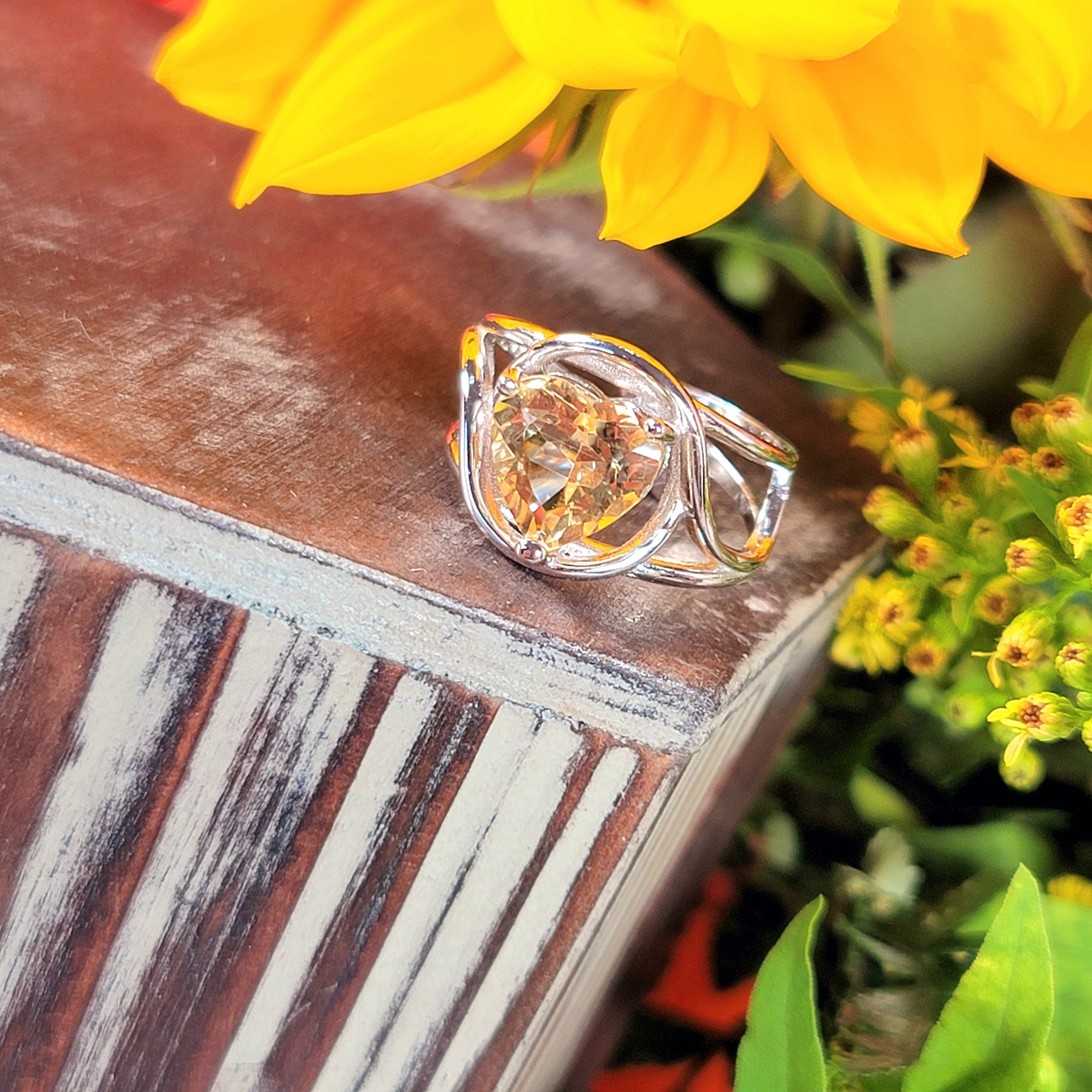 Citrine Heart Adjustable Finger Cuff Ring .925 Silver for Abundance, Good Luck and Positivity