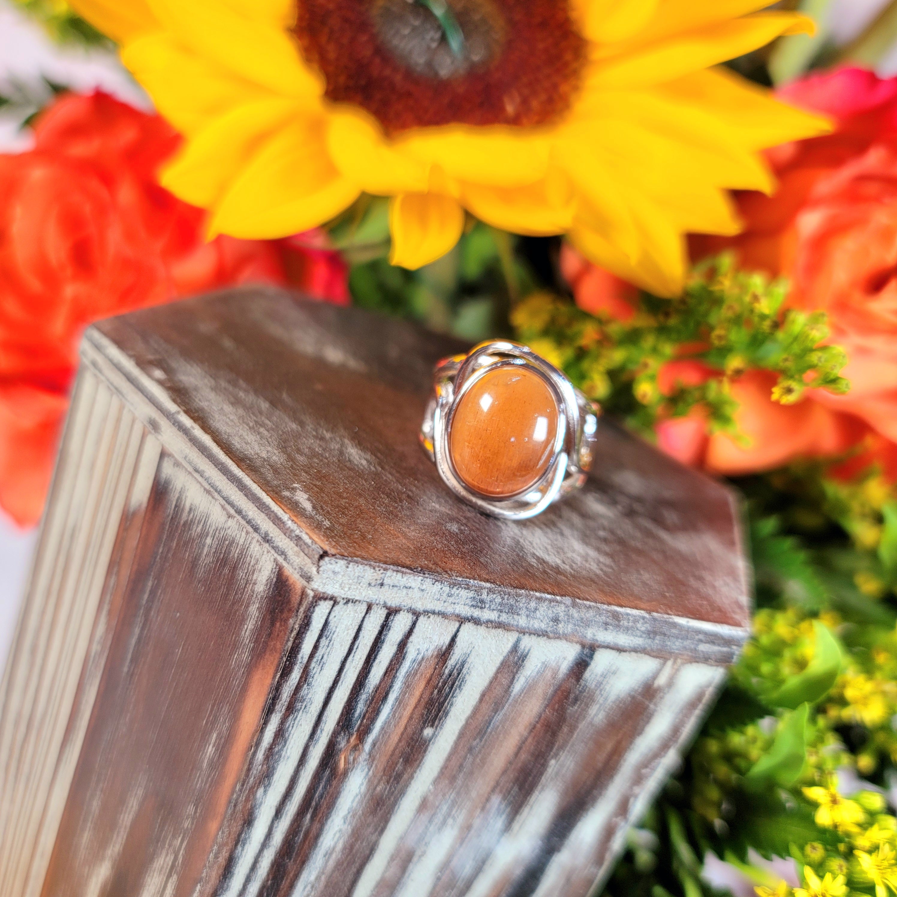 Black Moonstone with Sunstone Adjustable Finger Bracelet .925 Silver for Creation, Divine Feminine, & Manifestation