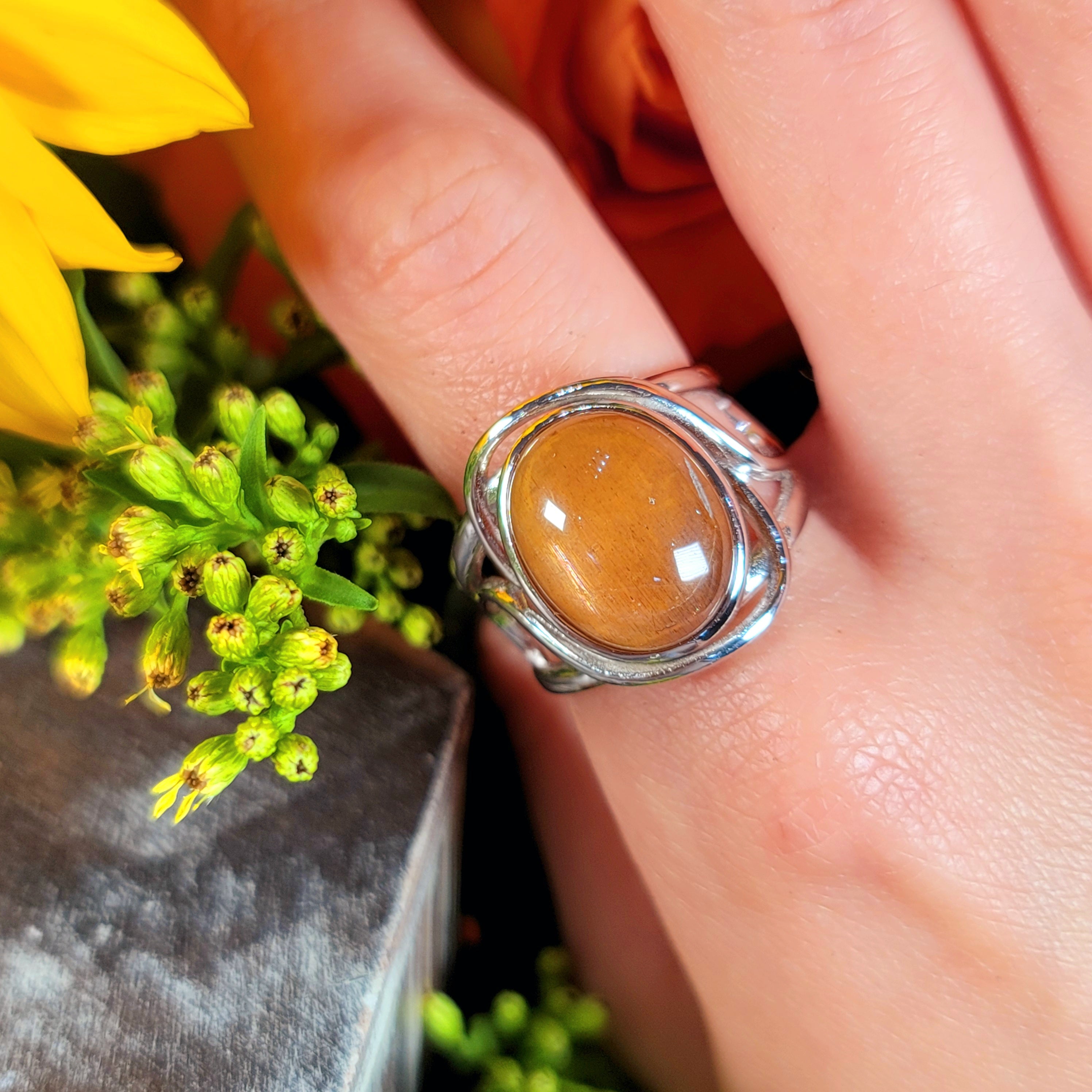 Black Moonstone with Sunstone Adjustable Finger Bracelet .925 Silver for Creation, Divine Feminine, & Manifestation