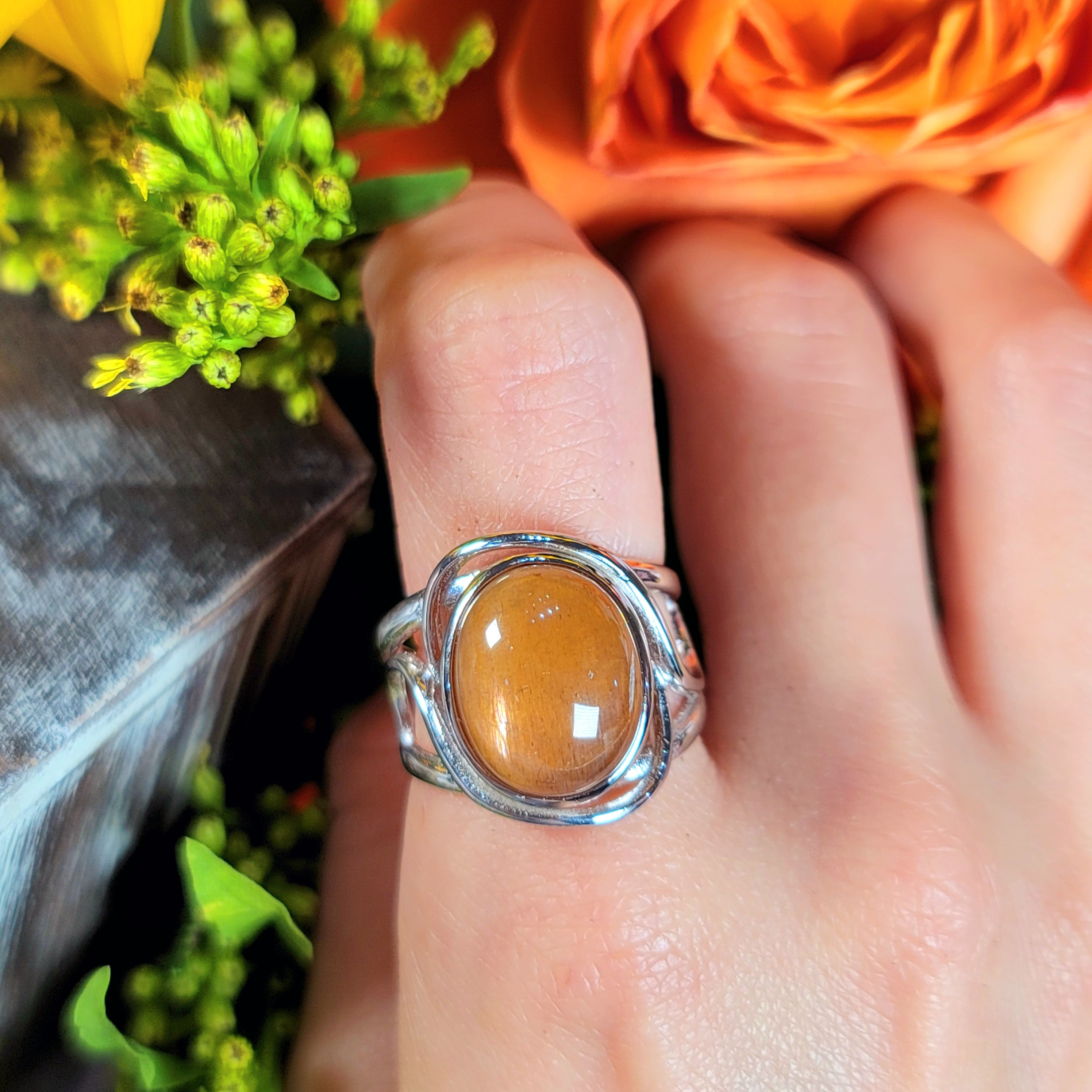 Black Moonstone with Sunstone Adjustable Finger Bracelet .925 Silver for Creation, Divine Feminine, & Manifestation