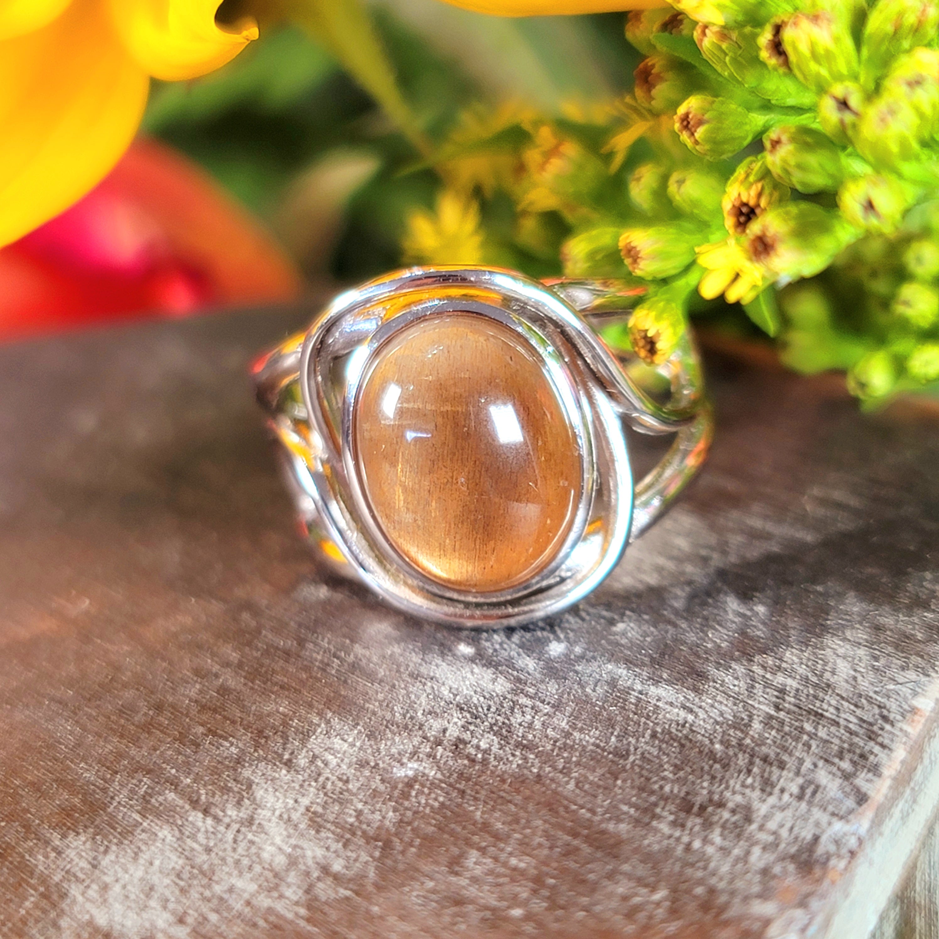 Black Moonstone with Sunstone Adjustable Finger Bracelet .925 Silver for Creation, Divine Feminine, & Manifestation