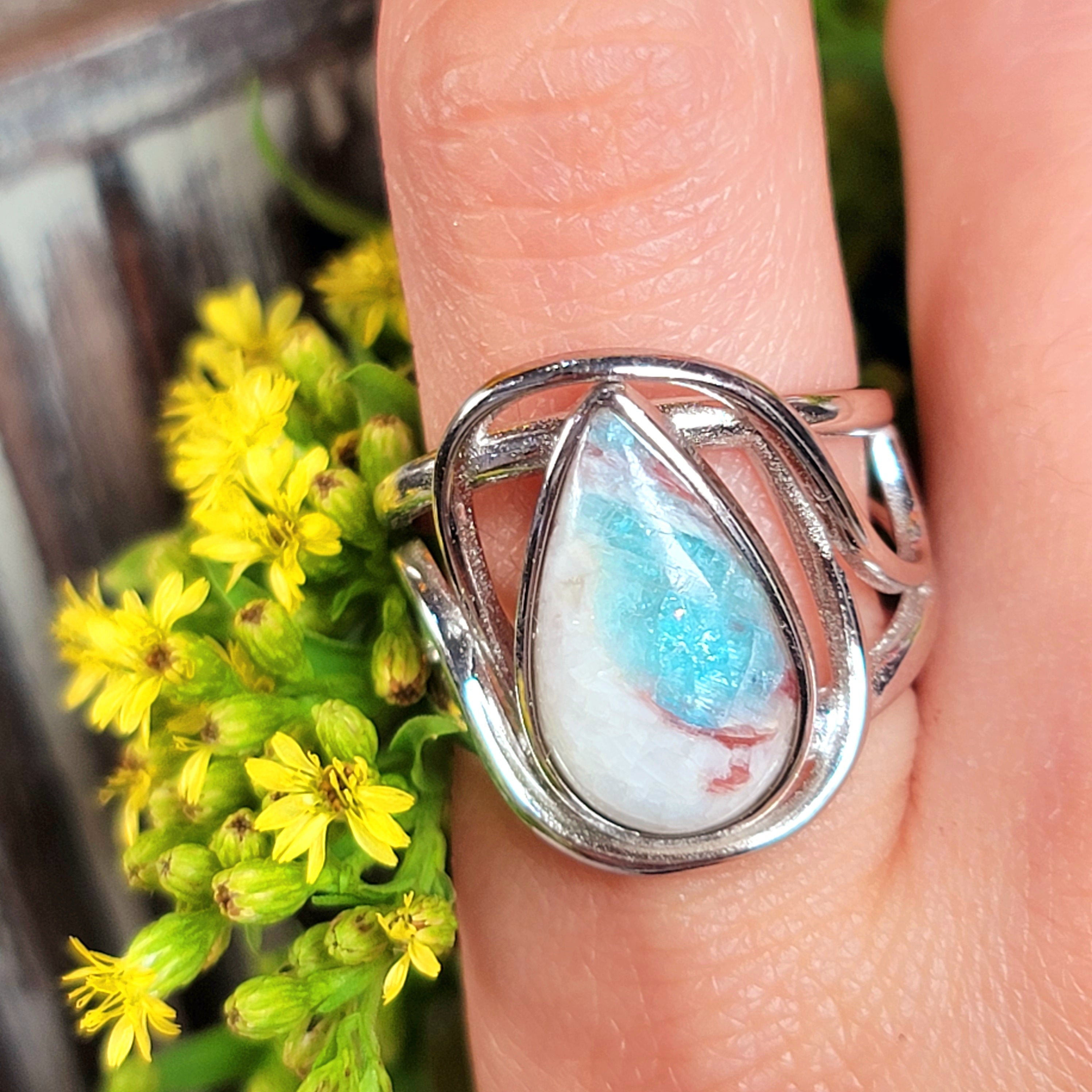 Paraiba Blue Tourmaline in Quartz Finger Cuff Adjustable Ring .925 Silver for Spiritual Awareness