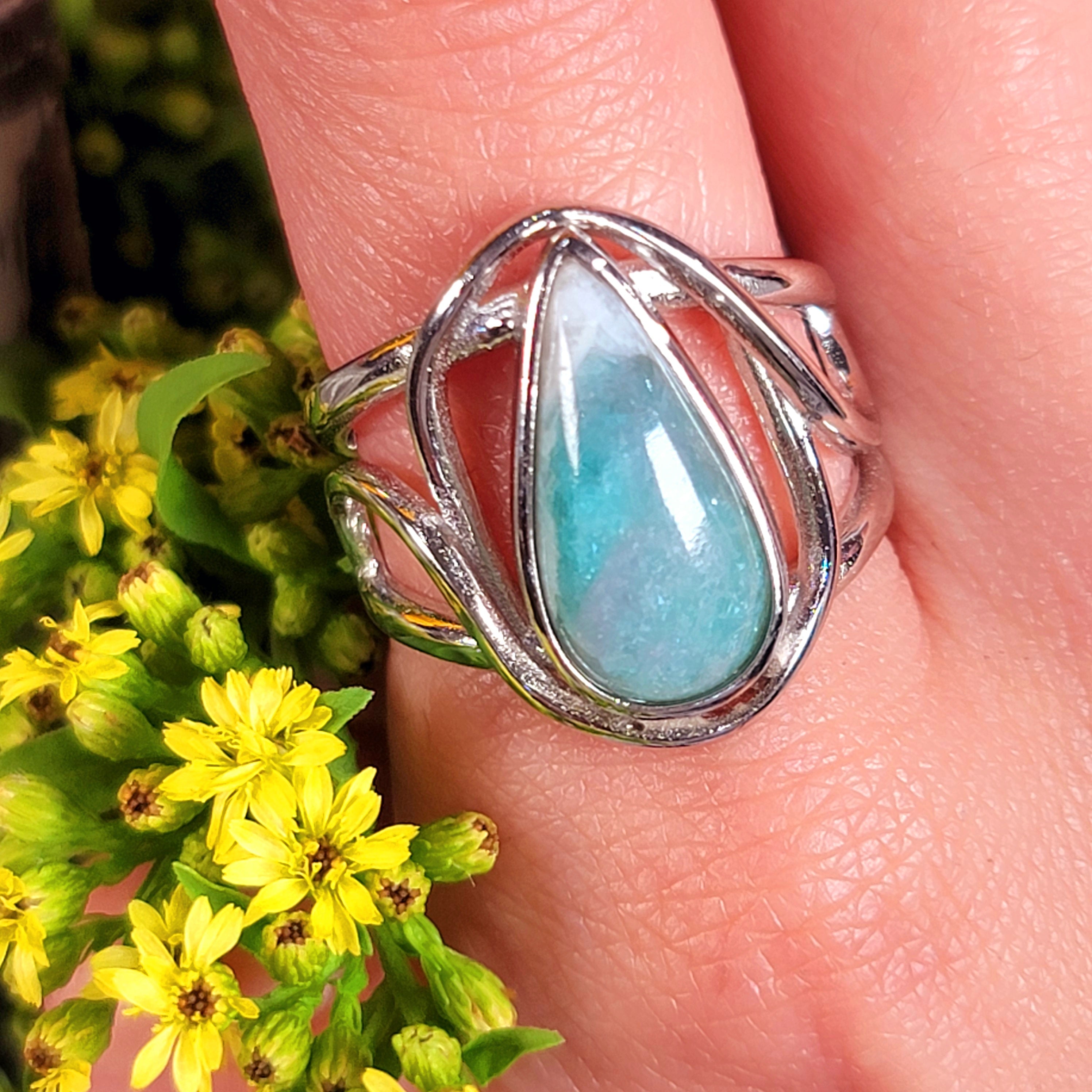 Paraiba Blue Tourmaline in Quartz Finger Cuff Adjustable Ring .925 Silver for Spiritual Awareness