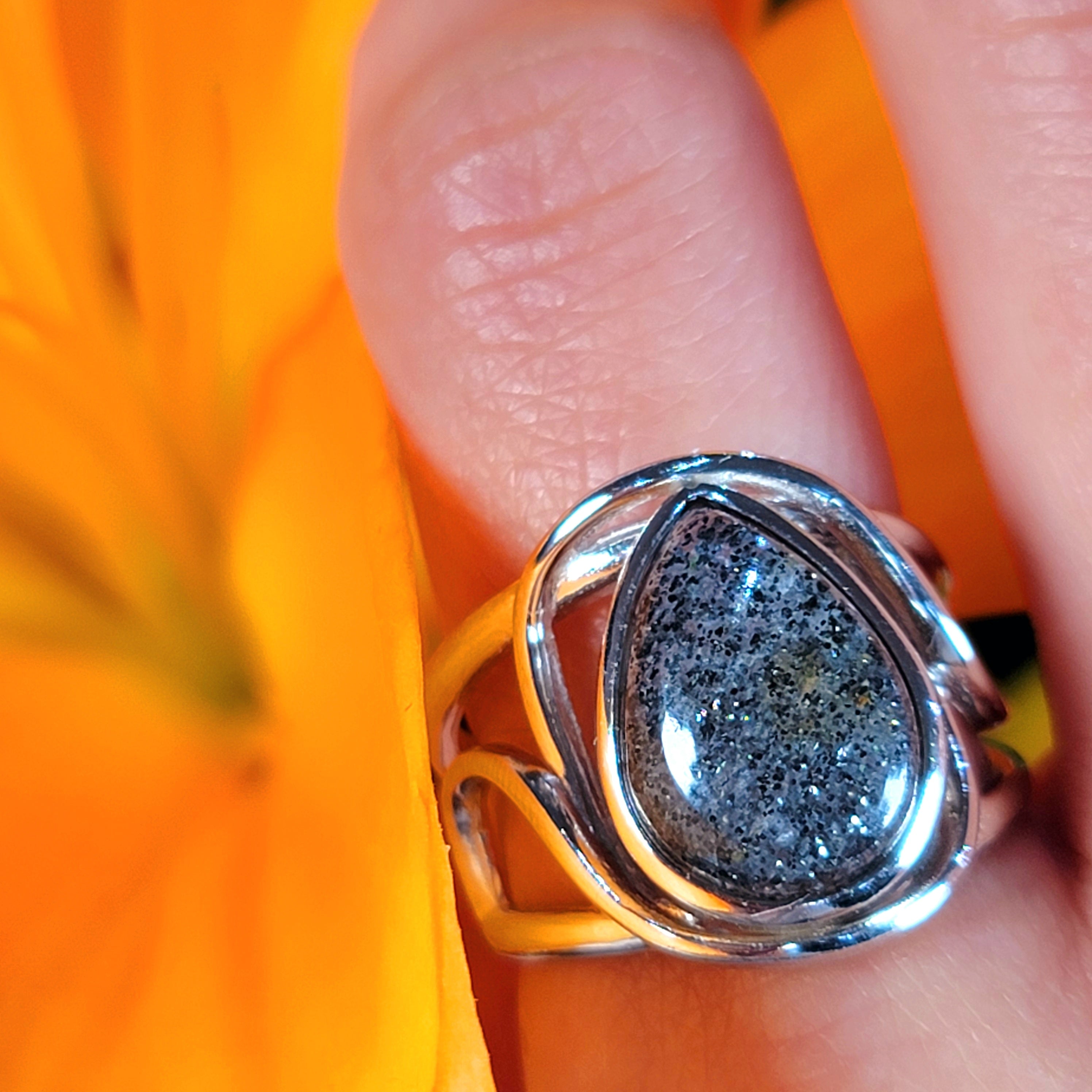 Divine Black Sunstone Adjustable Finger Cuff Ring .925 Silver for Cleansing & Balancing Chakras