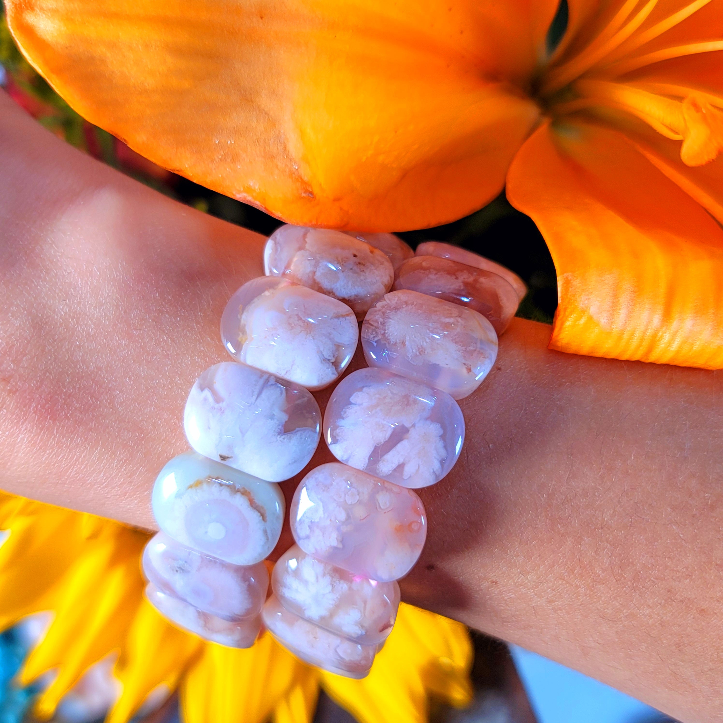 Flower Agate Stretchy Bangle Bracelet for Blossoming into your Full Potential