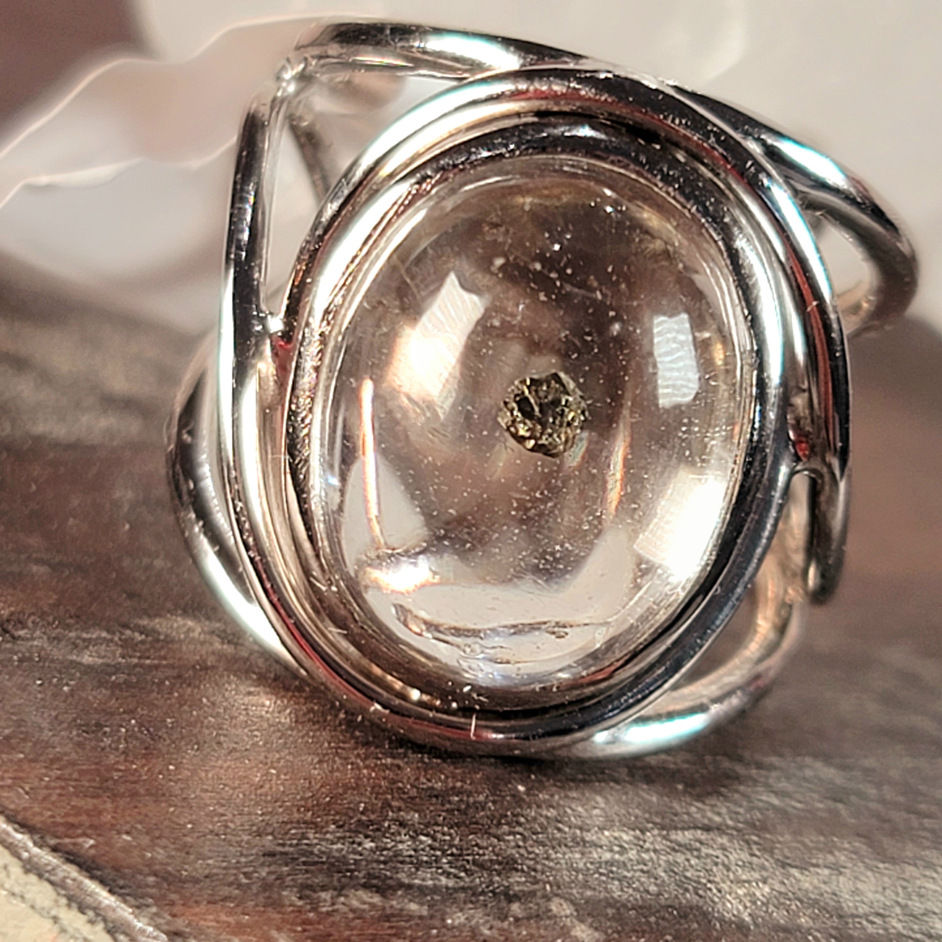 Pyrite in Quartz Adjustable Finger Bracelet .925 Silver for Good Luck and Prosperity
