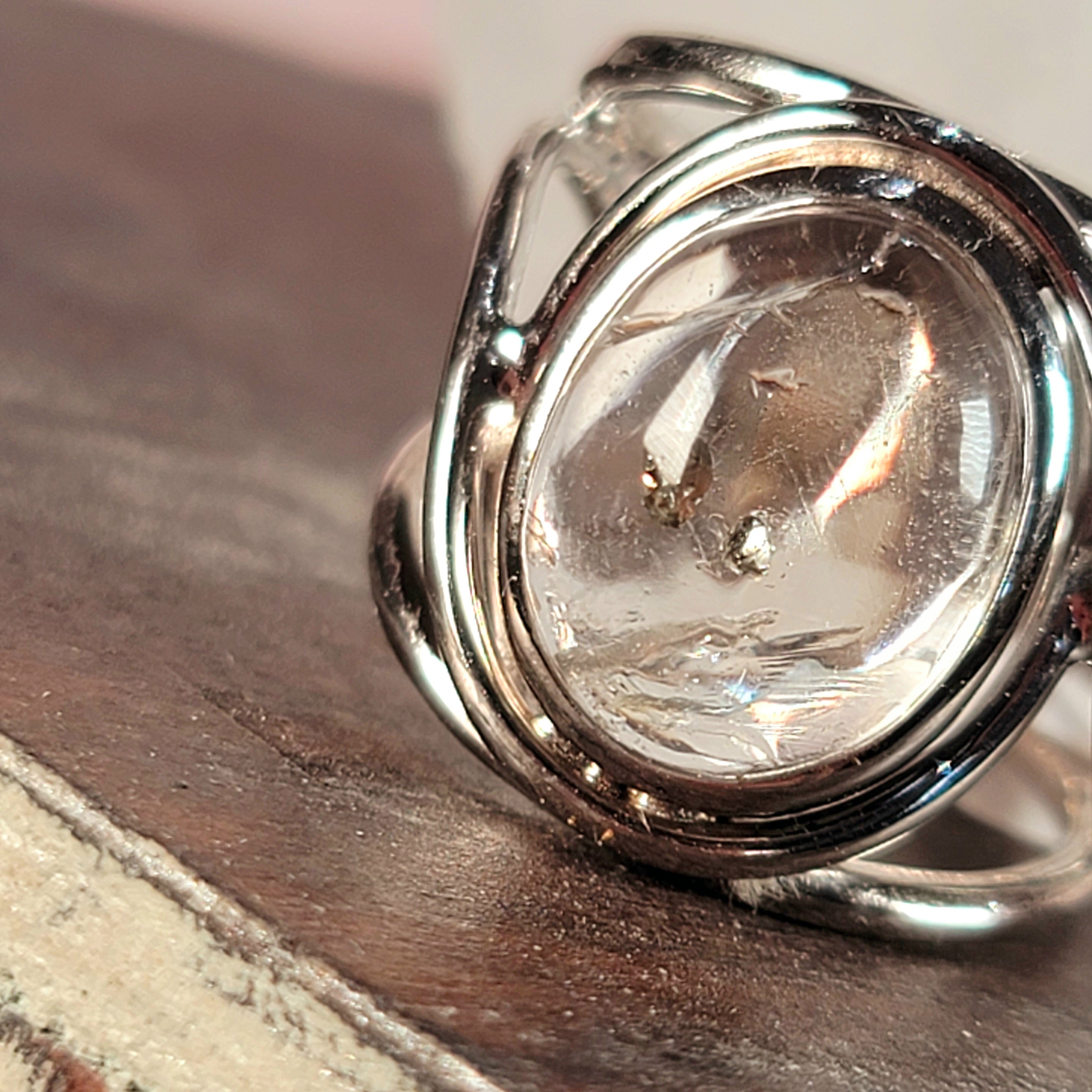 Pyrite in Quartz Adjustable Finger Bracelet .925 Silver for Good Luck and Prosperity